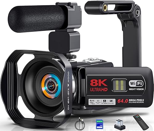 Cámara de video 8K 64MP Cámara de video IR de visión nocturna Vlogging Cámara digital con zoom 18X WiFi Cámara digital para YouTube 3.0 '' Negro-8K