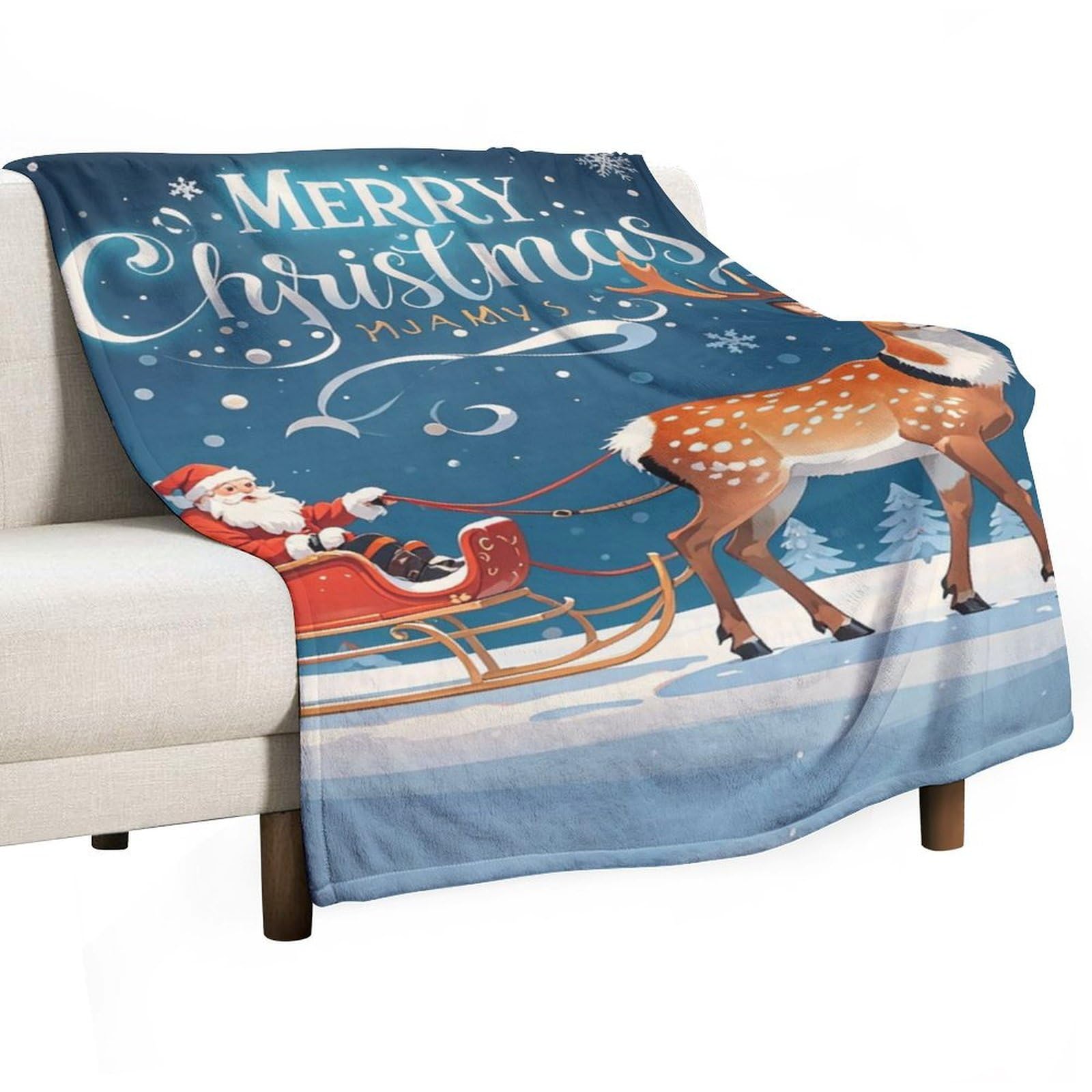Couverture flanelle élan Père Noël plaid léger toutes saisons
