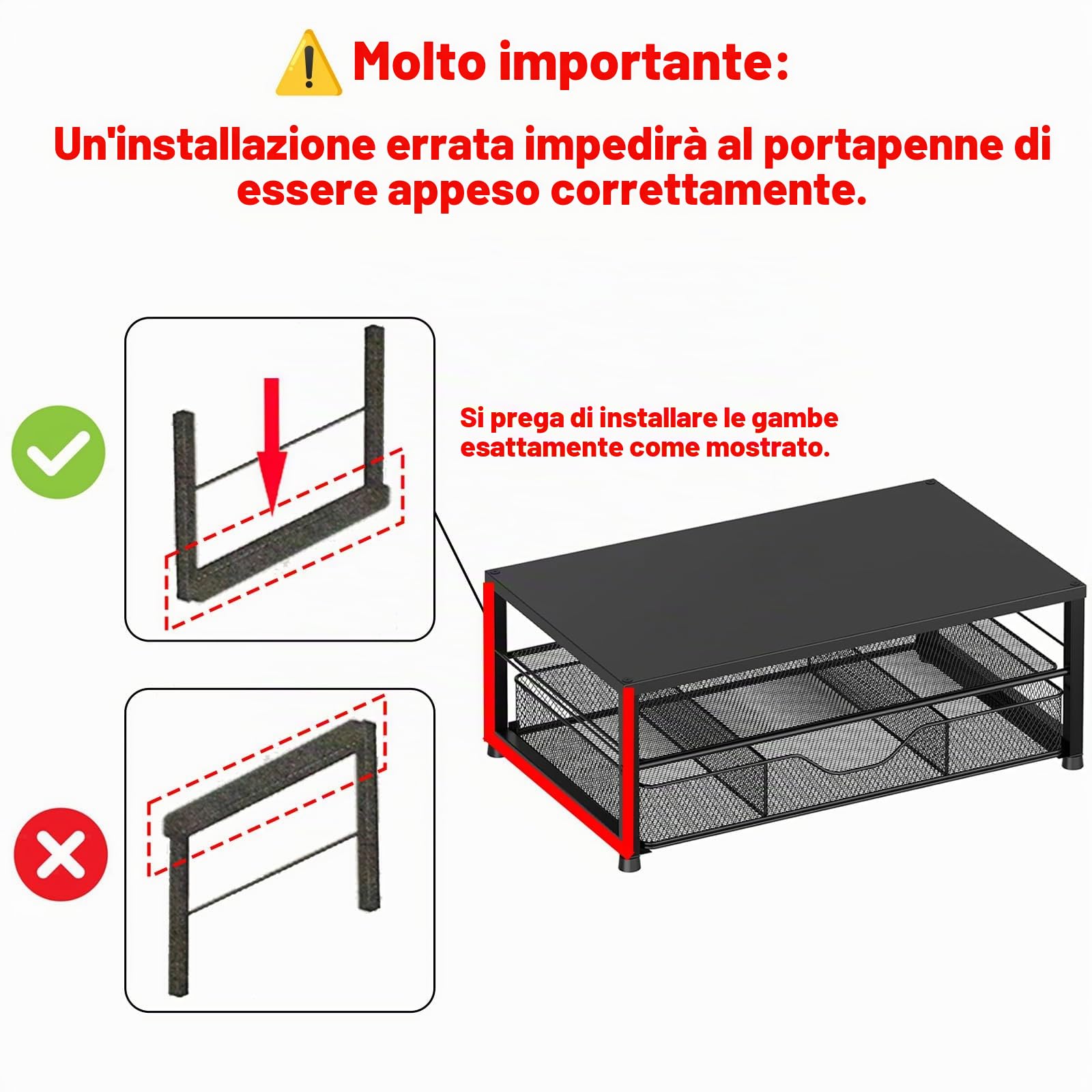 OPNICE Supporto per monitor a 2 livelli con cassetto e 2 portapenne, supporto per laptop, accessori da scrivania per ufficio, nero