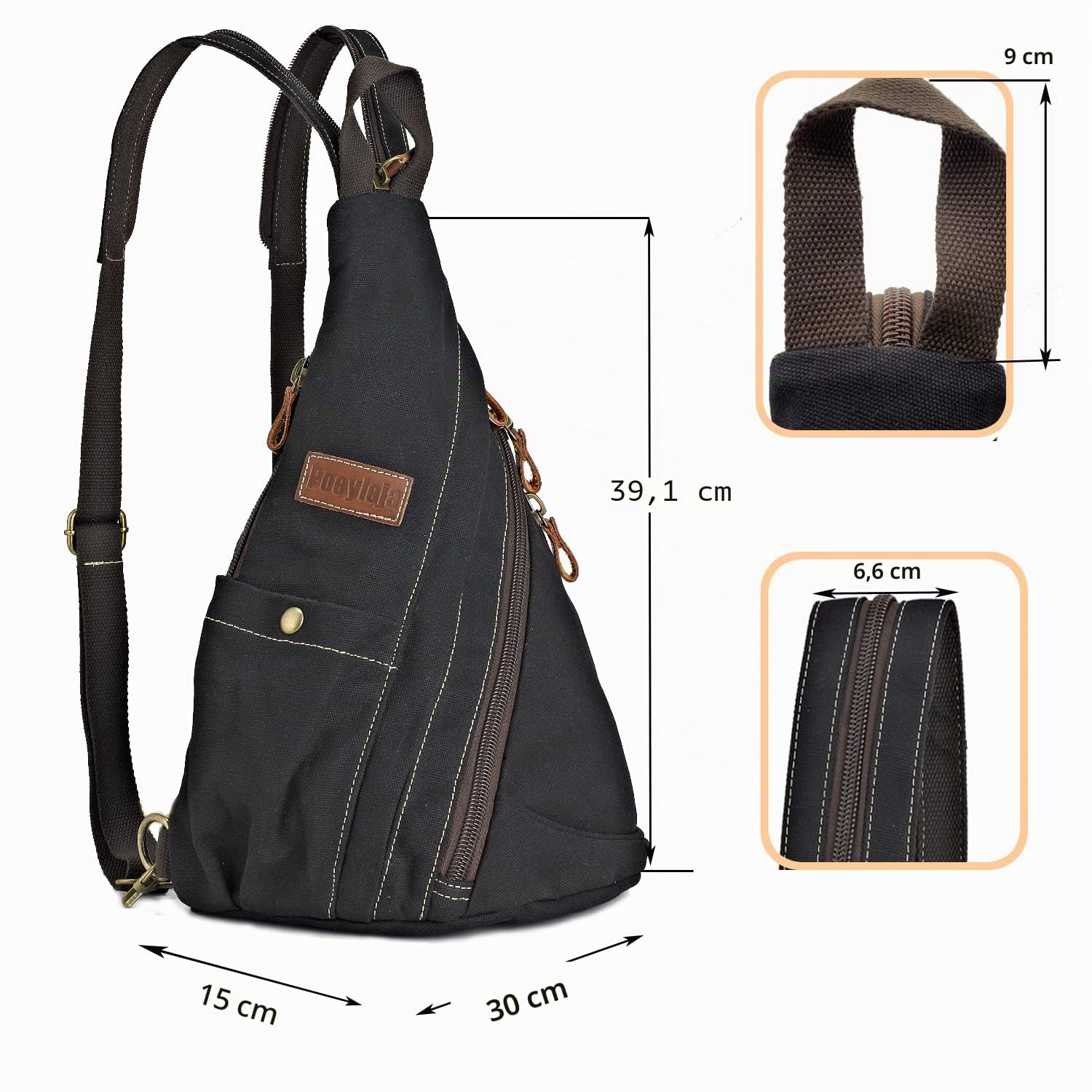 Canvas Sling Bag Crossbody Brusttasche Rucksack Schultertasche Umhängetasche für Radfahren Camping Wandern Reisen Schule für Herren Damen (Schwarz)