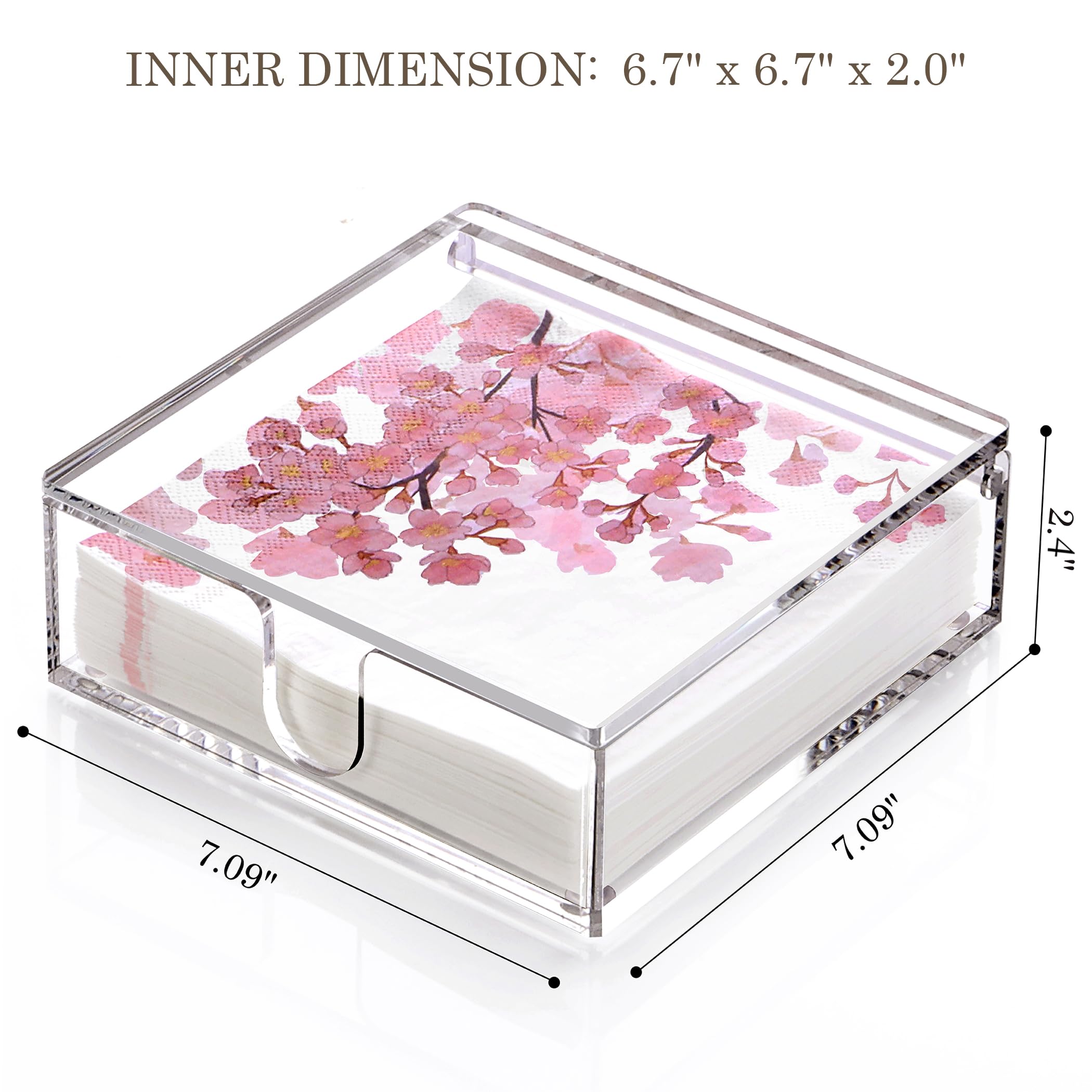 DINGHUO Servilletero de acrílico, dispensador plano de servilletas de almuerzo con tapa, organizador de servilletas de papel impermeable con tapa abatible transparente para mesa, cocina, interior y