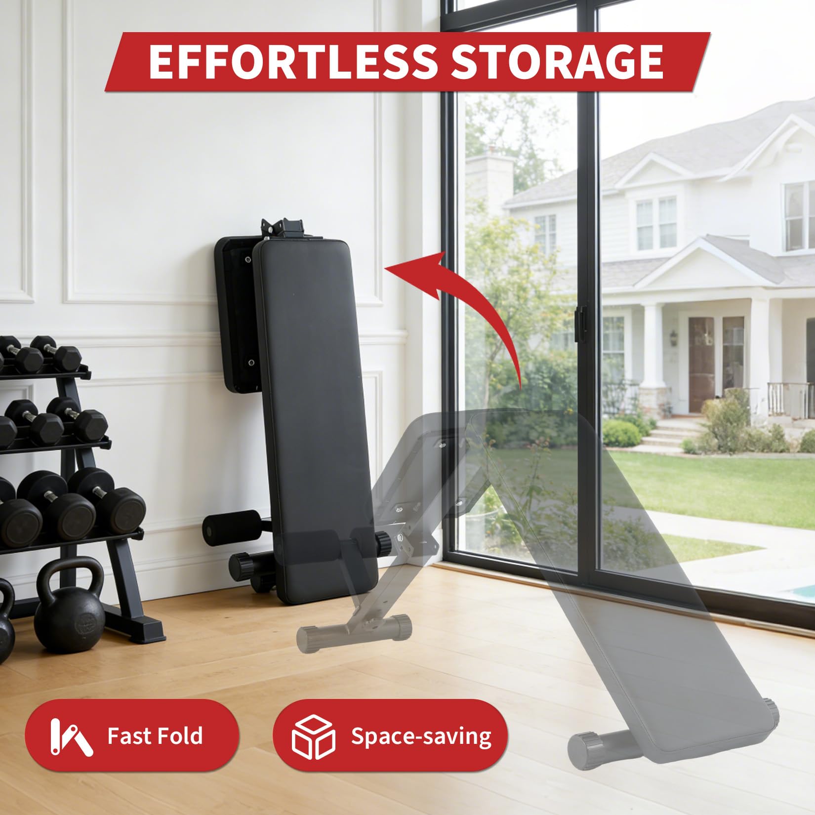 Garvee Función extensible – Banco de musculación ajustable y plegable con extensión de piernas – Posición inclinación/declinación plana – Capacidad 200 kg – Ideal para el interior completo en casa