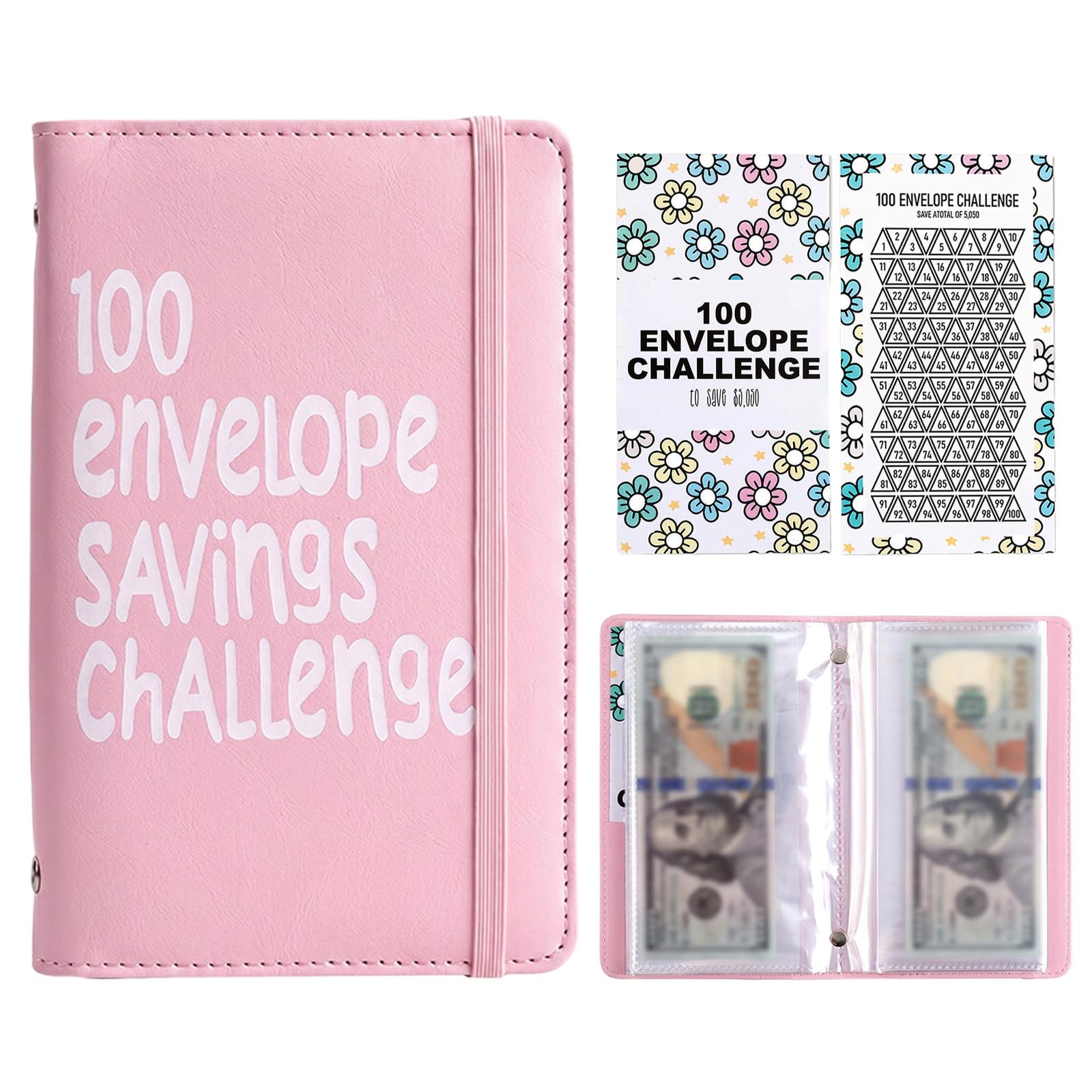 Thhiit 100 Envelopes Saving Challenge, Reusable A6 Savings Challenges Binder Book, Cash Wallet Envelope for School Home Office