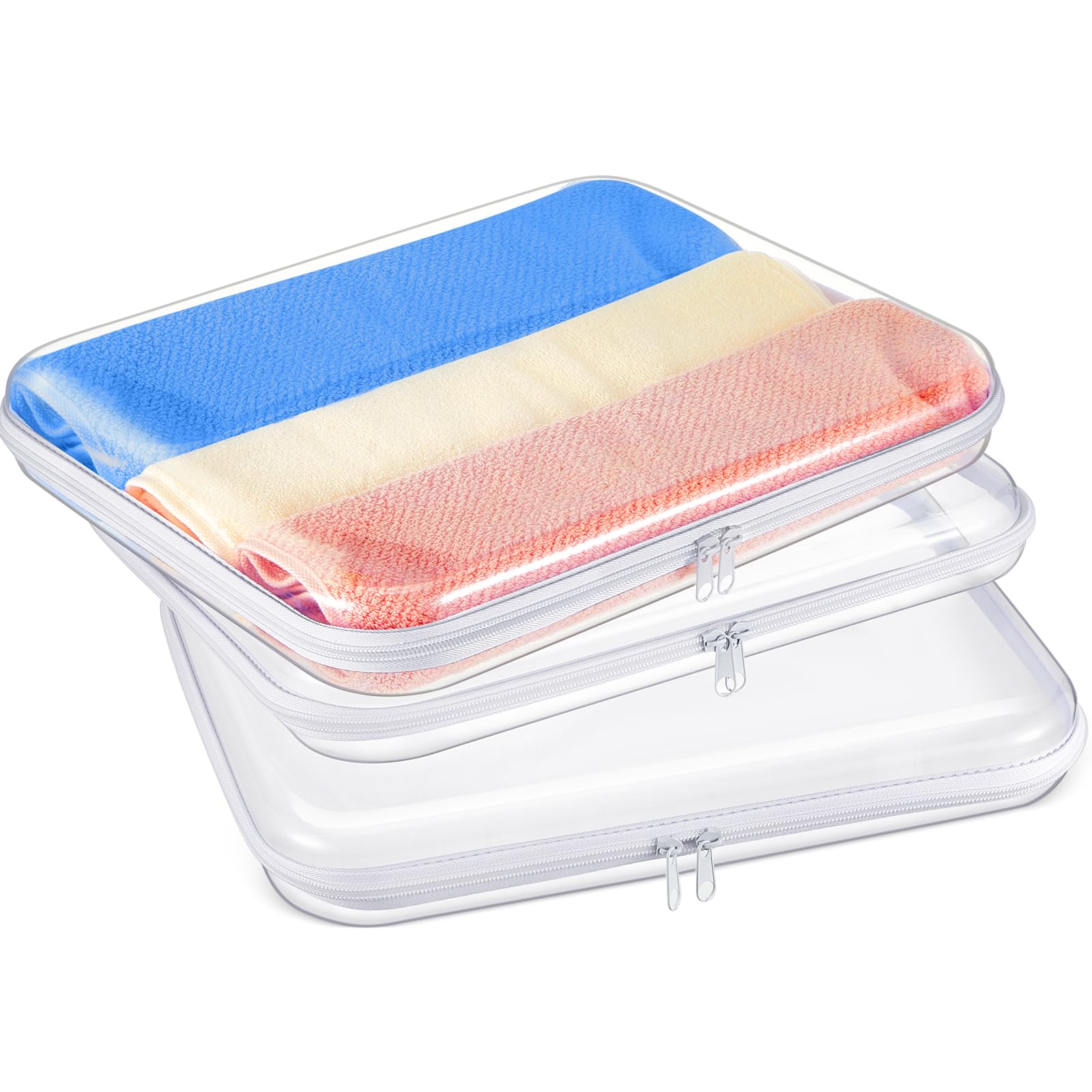 Hoolerry 3 Pcs Clear Hard Zipper Case Makeup Bag Plastic Zipper Pouch Christmas Storage Case Portable Travel Organizer Bin for Cosmetics, Building