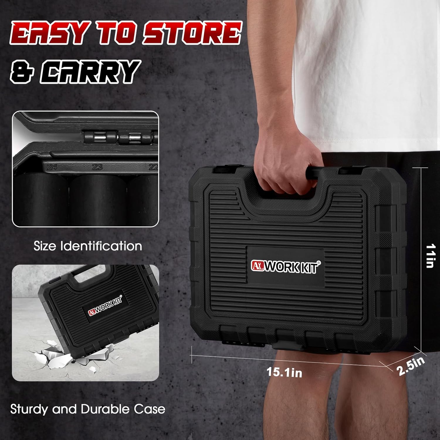 1/2" Drive Impact Socket Set 29-Piece, Cr-V-M Steel Deep Socket SAE(3/8" - 1") & Metric(10-24mm) Sizes, with Extension Bar, with Storage Case