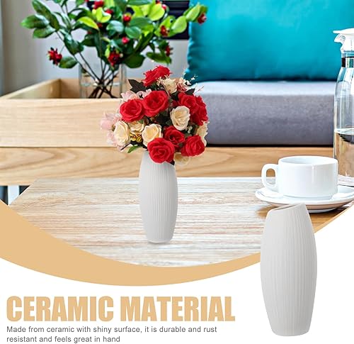 Miniatura 4 de Veemoon Jarrón de cerámica blanca de decoración china, jarrón alto de piso rústico, florero de mesa de cerámica para decoración del hogar, florero