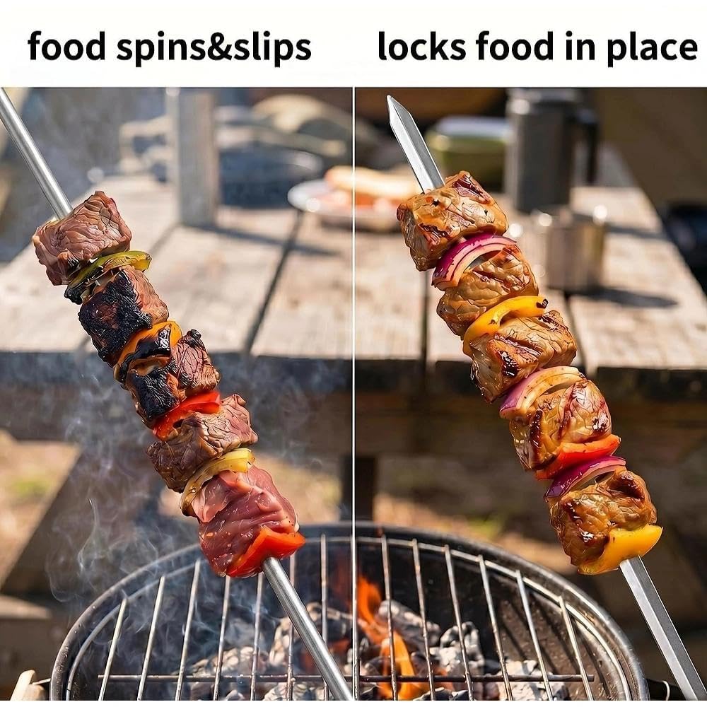 IMEEA Spiedini Adana, 50 cm, riutilizzabili, in acciaio inox, per barbecue, spiedini con manico in legno (6 pezzi)