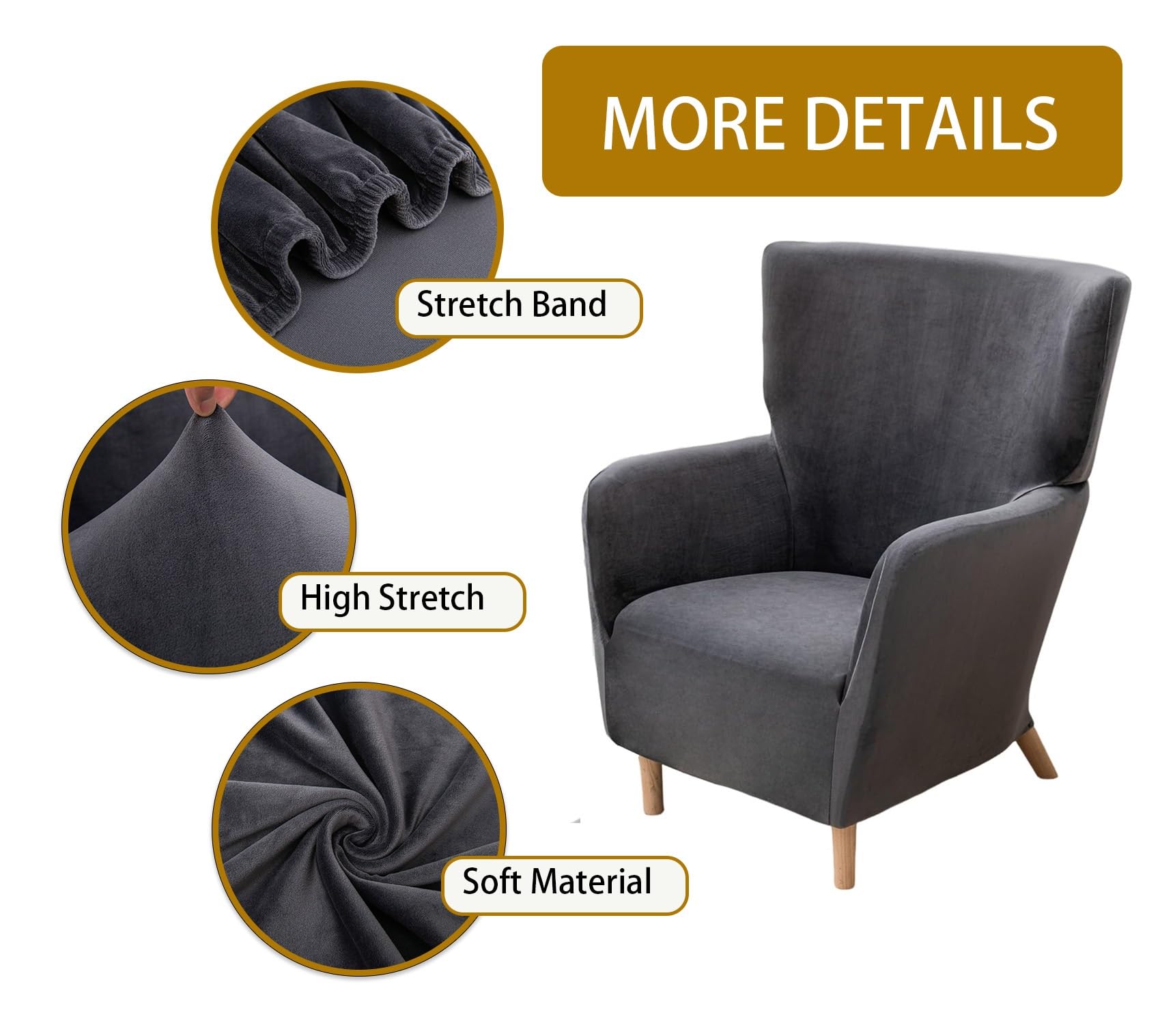 Rivestimento Poltrona Schienale Alto 1 Pezzo, Copripoltrona Elasticizzato Velluto Con Braccioli, Copertura Decorativa Per Sala Banchetti, Soggiorno(A-Beige,1PCS)