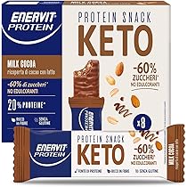 Enervit, Protein Snack Milk Choco, -60% di Zuccheri, Ricco in Fibre, Per il Controllo del Peso, Indicato per la Keto Diet, VeganOK, Senza Glutine, 8 Barrette da 35g