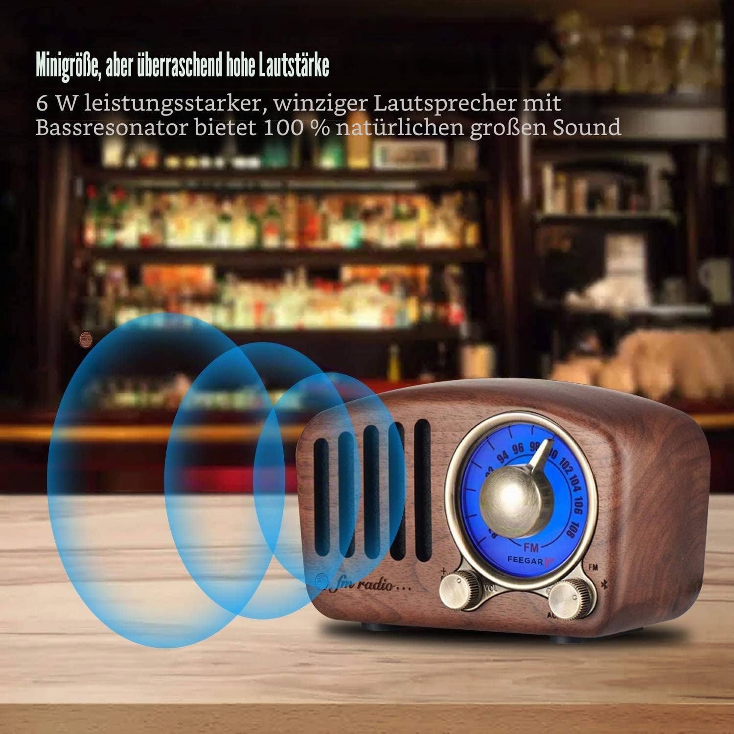 Radio Feegar Retro Bluetooth Lautsprecher,Vintage FM Radio mit altmodischem klassischem Stil,Starke Bassverstärkung,Laute Lautstärke,F-Kartenschlitz und MP3-Player Aux-Betrieb, microSD-Karte (Braun)