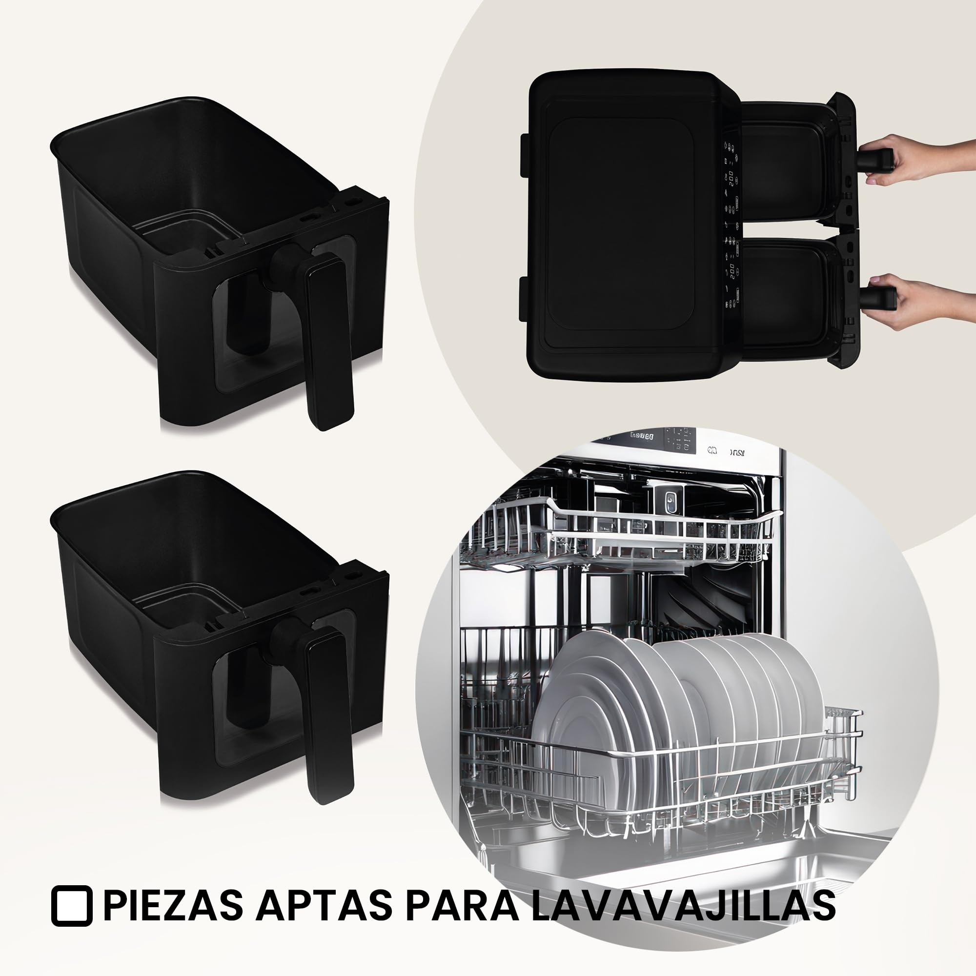 ZEEGMA KNAPPER DUAL Freidora de Aire Con Compartimento Doble 1700 W, 2 Compartimentos, 9 L de Capacidad, 11 Programas, Temperatura 60-200 °C Calentamiento Instantáneo 60 s Panel táctil