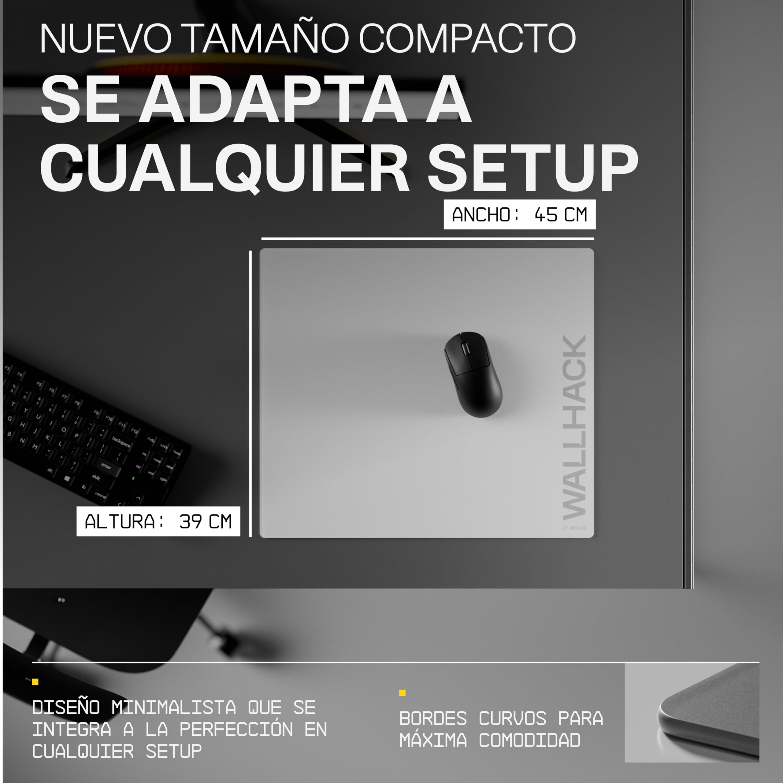 Wallhack SP-004A Alfombrilla de Vidrio para Gaming – Superficie Micrograbada 4.ª Gen, Gran Tamaño para Esports, Deslizamiento Ultra-Rápido con Control, Vidrio Templado, Resistente y Portátil | Blanco