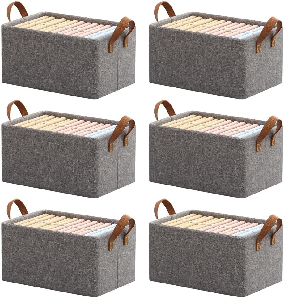 6 Pcs Wardrobe Clothes Organizer with Thickened Base Plate, Steel Frame Drawer Organizer Clothes with Handles, Folable Clothes Storage Box for Jeans Sweater Blanket Toys