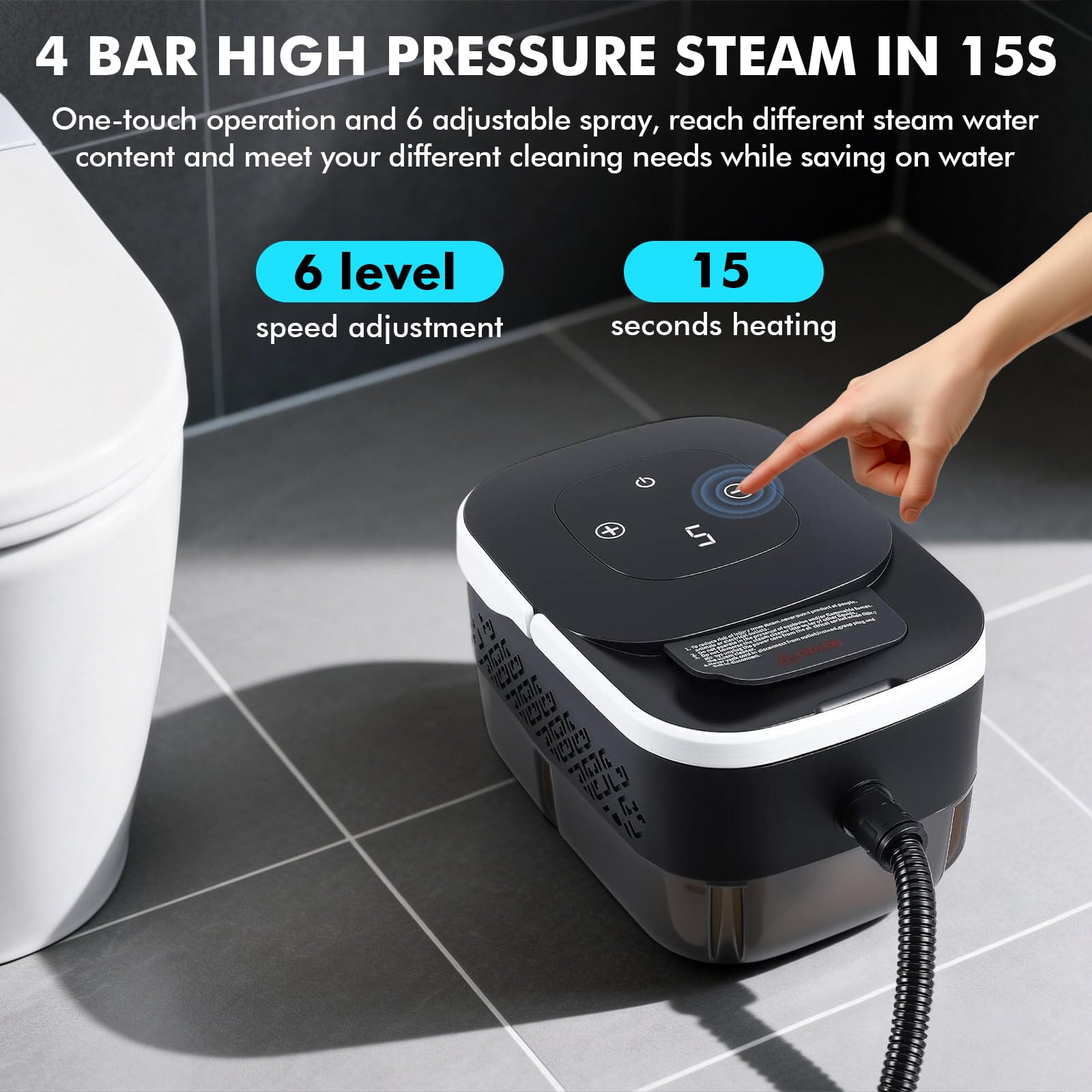 Nettoyeur vapeur 2500 W, pression de vapeur 4 bar, nettoyeur vapeur multi-usages, nettoyeur vapeur à main, réservoir : 1,25 l, nettoyeur vapeur haute pression avec kit de nettoyage du sol, buses