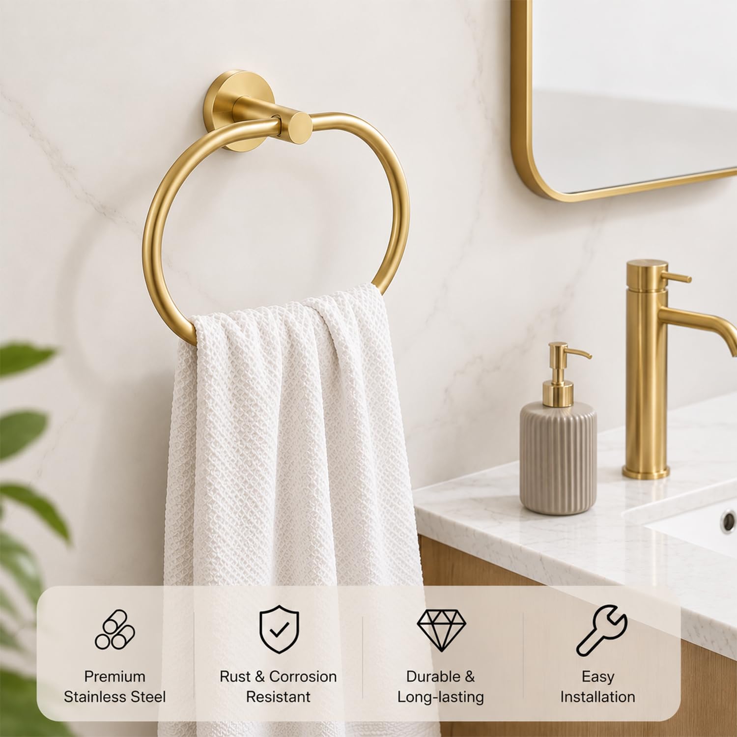 Brushed Gold Bathroom Accessories Set, 7 Pieces Gold Towel Bar Bathroom Hardware Set, 31.5 Inch Towel Racks for Bathroom, SUS304 Stainless Steel Bathroom Towel Holder Toilet Paper Holder Wall Mounted — Amazon image 5