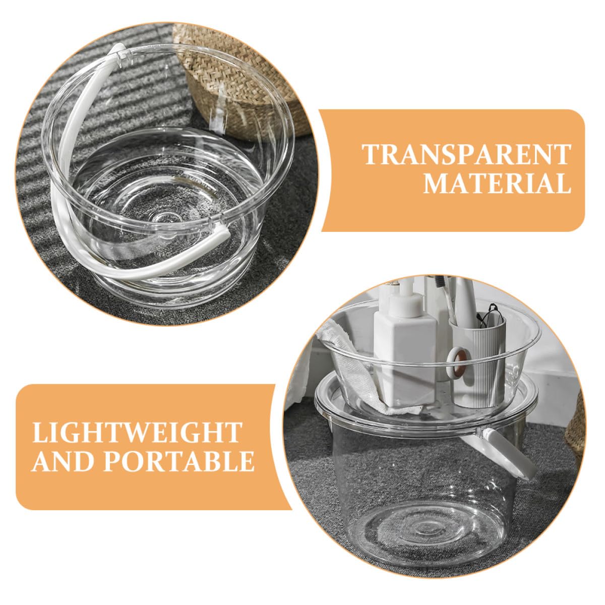 Cubo Transparente Tapa 2 Piezas para Limpieza Doméstica, Lavabo Facial y Baño, Cubo de Plástico Resistente Asa para Lavar Pies y Ropa, Organizador Multifuncional para Hogar