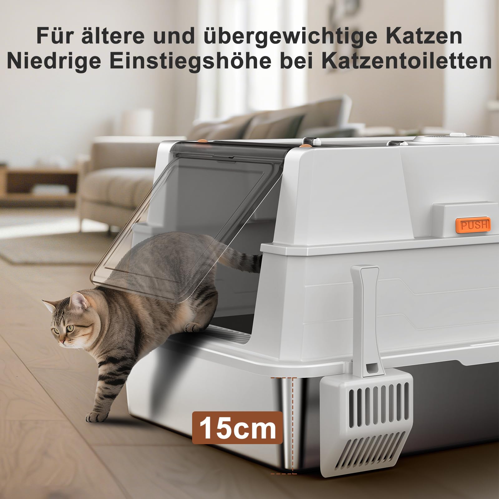 MIXJOY Caja de arena para gatos de acero inoxidable, XXL, protección contra fugas, 50 l, con tapa