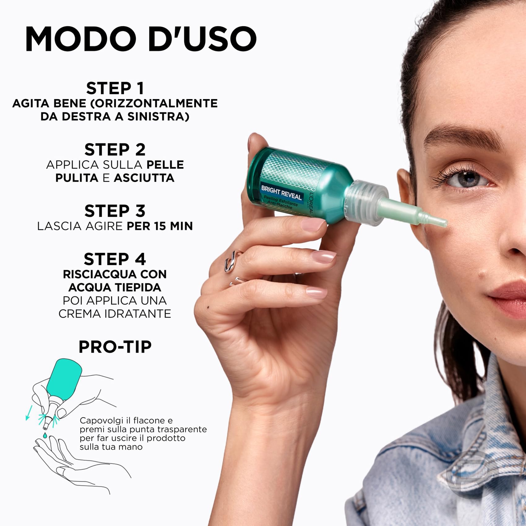L’Oréal Paris Peeling Esfoliante, Per Tutti i Tipi di Pelle, Incarnato Levigato e Uniforme, Con Niacinamine e 25% AHA + BHA + PHA, Bright Reveal, 25 ml