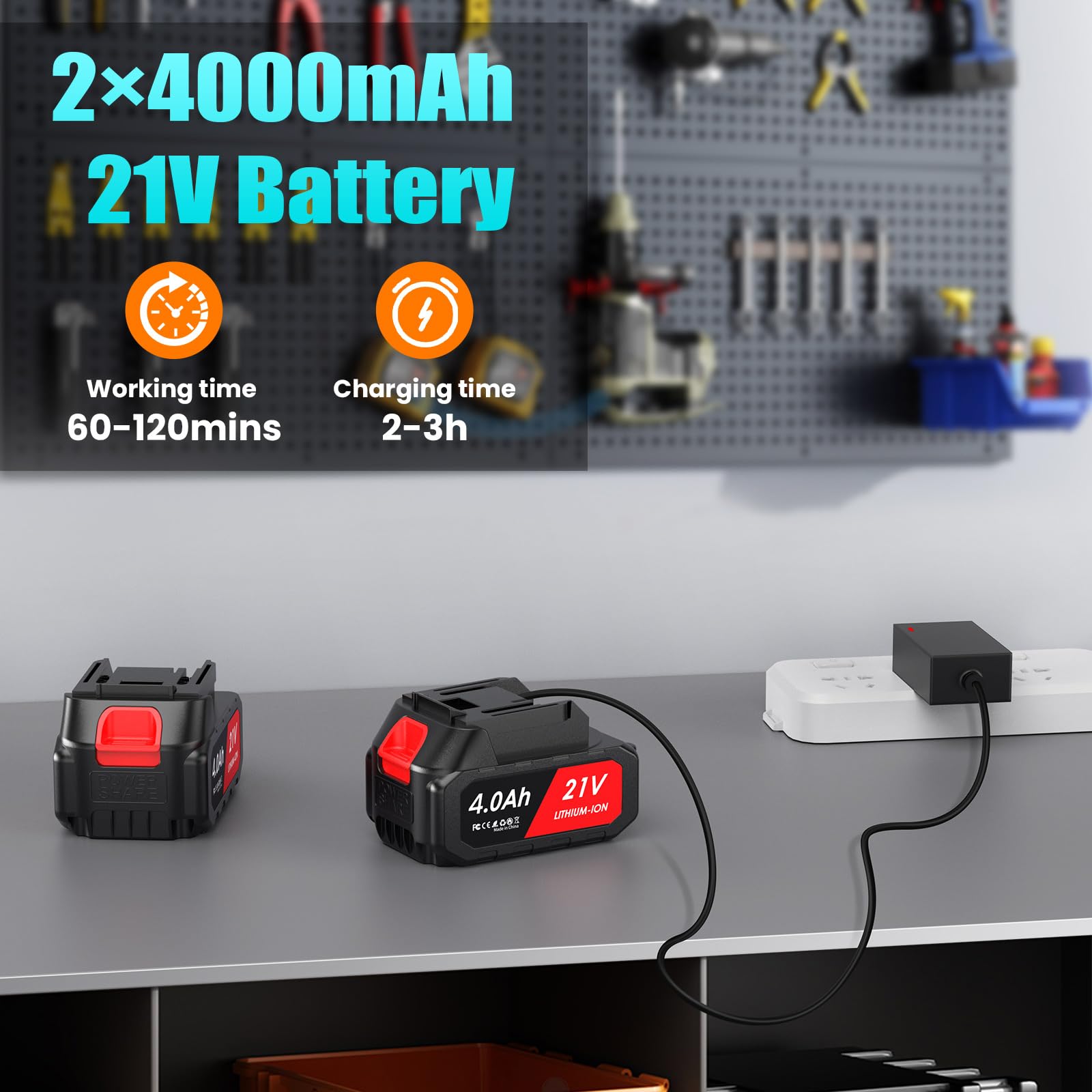 Motosega a Batteria,con 8000mAh Batteria 1000W alimentata a batteria, di piccole dimensioni, con 2 batterie da 4000 mAh e caricabatterie da 21 V per potatura di rami