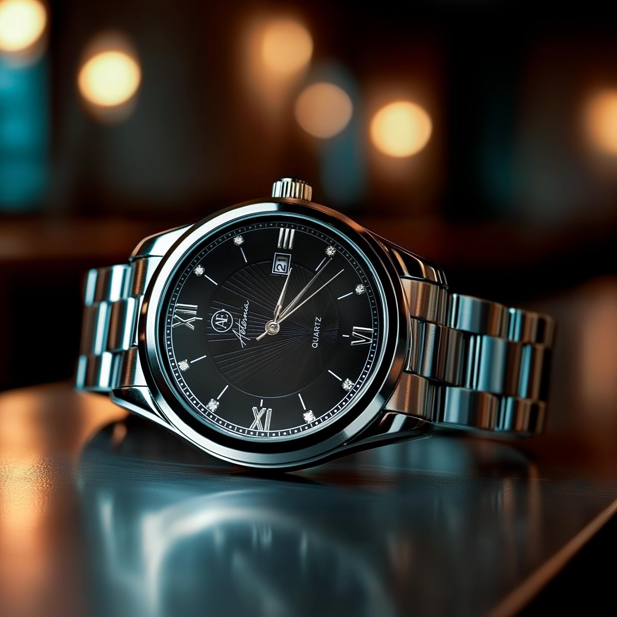 Aeternia - Reloj para hombre, pulsera de acero inoxidable, cuarzo con fecha.