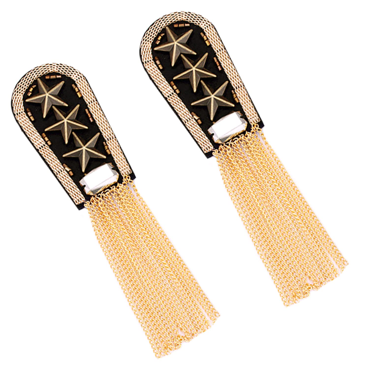 YTYKINOYYTYKINOY 1 Pair Star Tassel Link Chain Epaulet Shoulder Boards Badge (Gold)