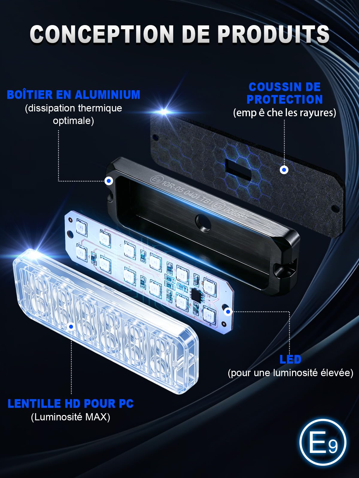 Dinfu 4 x 12 LED feux d'avertissement avant clignotants bleu, feux clignotants 12 V/24 V, 40 W feux clignotants avec 12 modes stroboscopiques rampe lumineuse pour voiture, camion, tracteur, véhicule