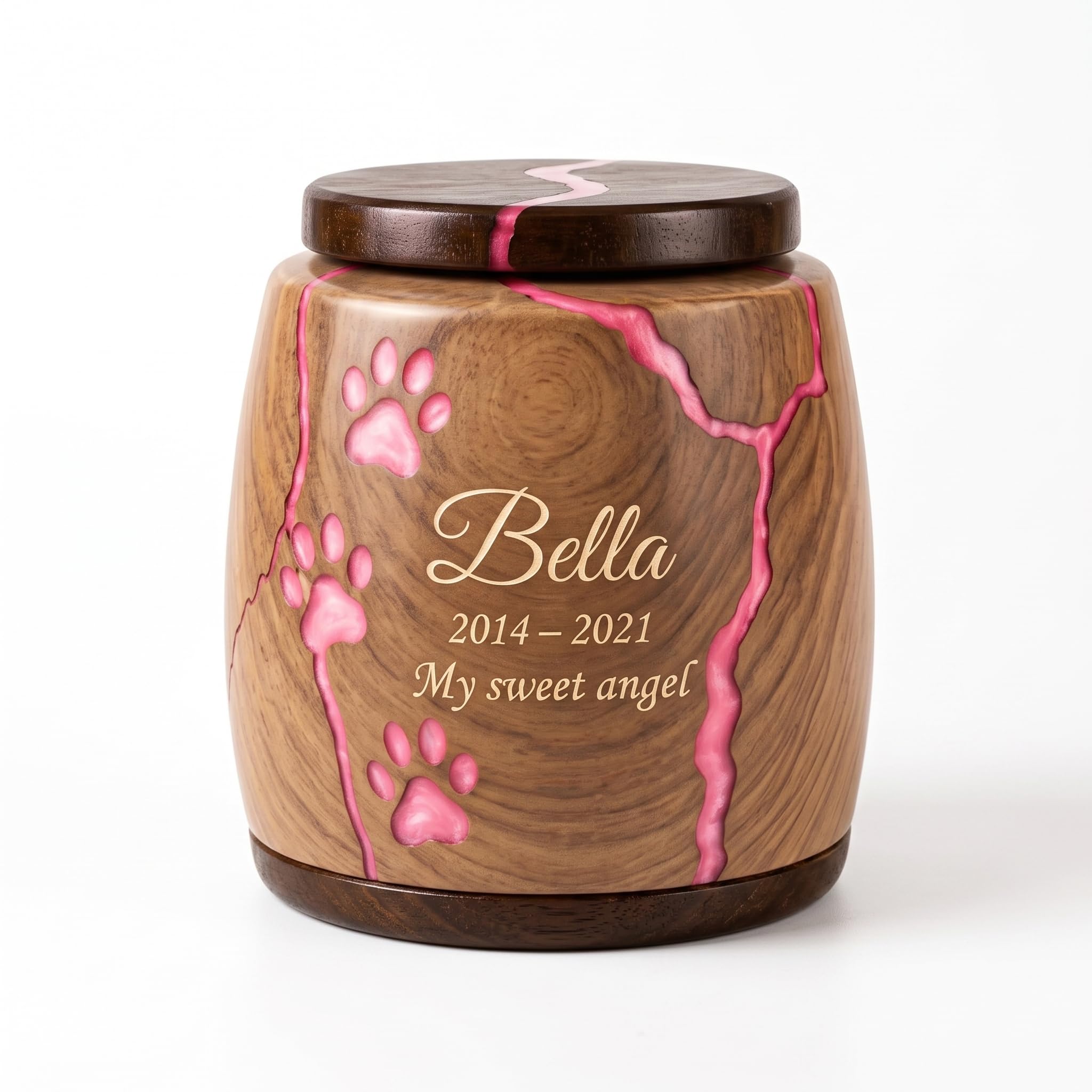 Personalized Pet Urn - Handcrafted Solid Wood Dog Urn, Memorial Keepsake Urn - Resin Inaly Engraved Urns for Ashes, Cremation Urns, Funeral Urn (Pink) — image 1