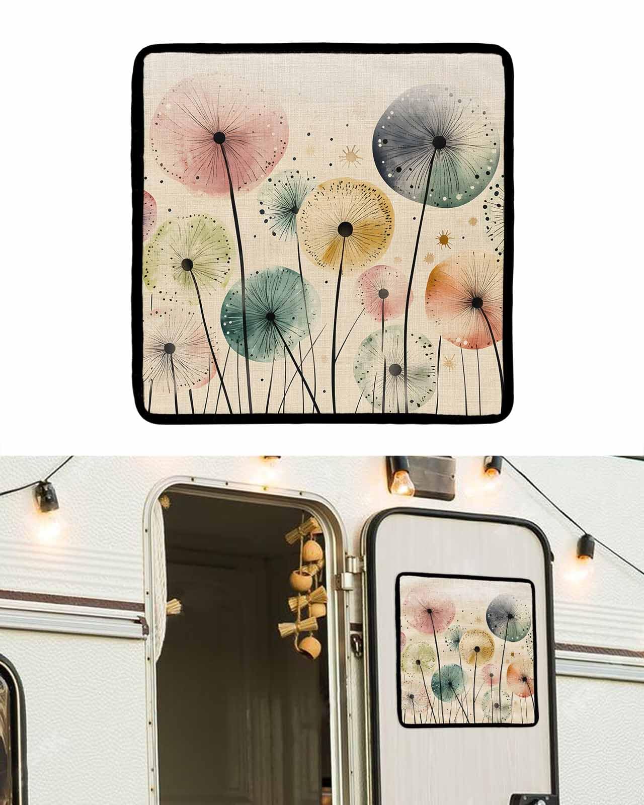 LEOKOTI RV Door Window Shade, Vintage Spring Floral Blackout RV Window Shades Foldable, Abstract Art Pastoral Flowers Rustic Privacy Insulation Car Covers 16
