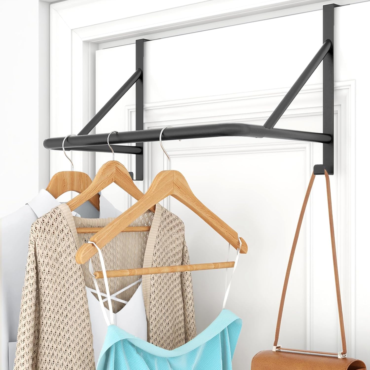 Over The Door Clothes Hanger Rod, Metal Over The Door Hanger for Coat, Clothes Drying Rack for Door for Laundry, Bedroom, Washroom, Fits Door Up to 1.97″, Black Over The Door Clothes Hanger Rod, Metal Over The Door Hanger for Coat, Clothes Drying Rack for Door for Laundry, Bedroom, Washroom, Fits Door Up to 1.97″, Black