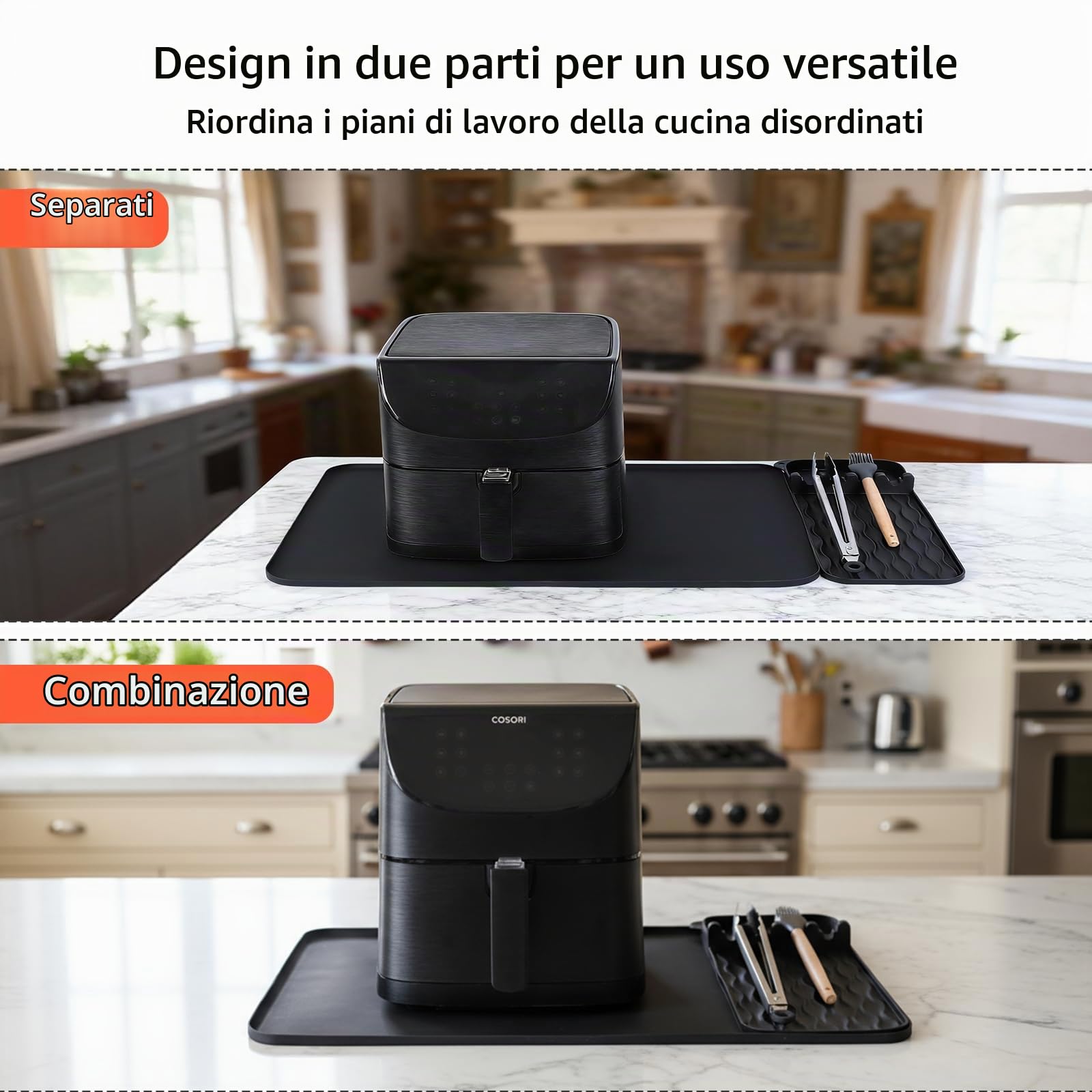 VINATO Tappetino Resistente al Calore per Friggitrice ad Aria, 65x40cm Tappetino Ignifugo in Silicone Antiscivolo Impermeabile, Protezione Piani di Lavoro per Macchine da Caffè Friggitrici ad Aria