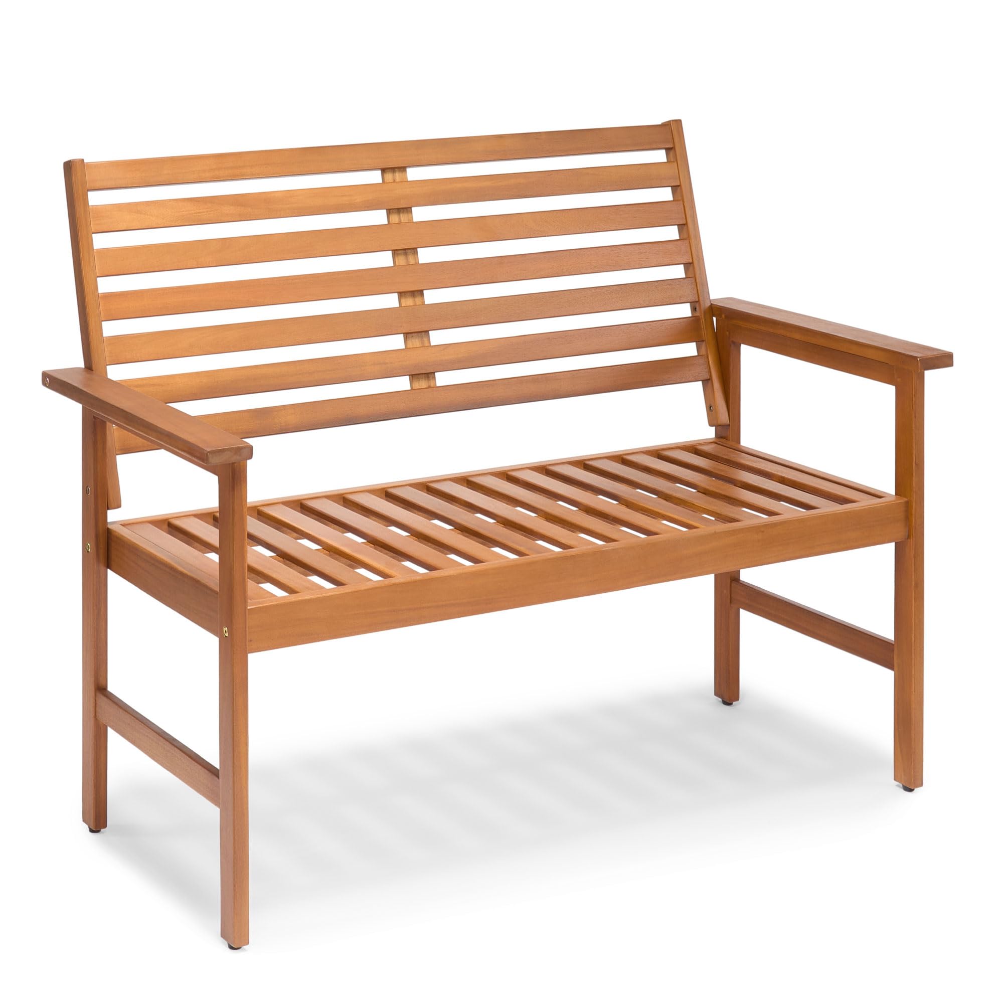 VonHaus Garden Bench 2 Seater - Acacia Hardwood Outdoor Bench with Armrests & Teak Oil Coating - Wooden Garden Seating for 2 People for Patio & Terrace - Weather Resistant - Cannes