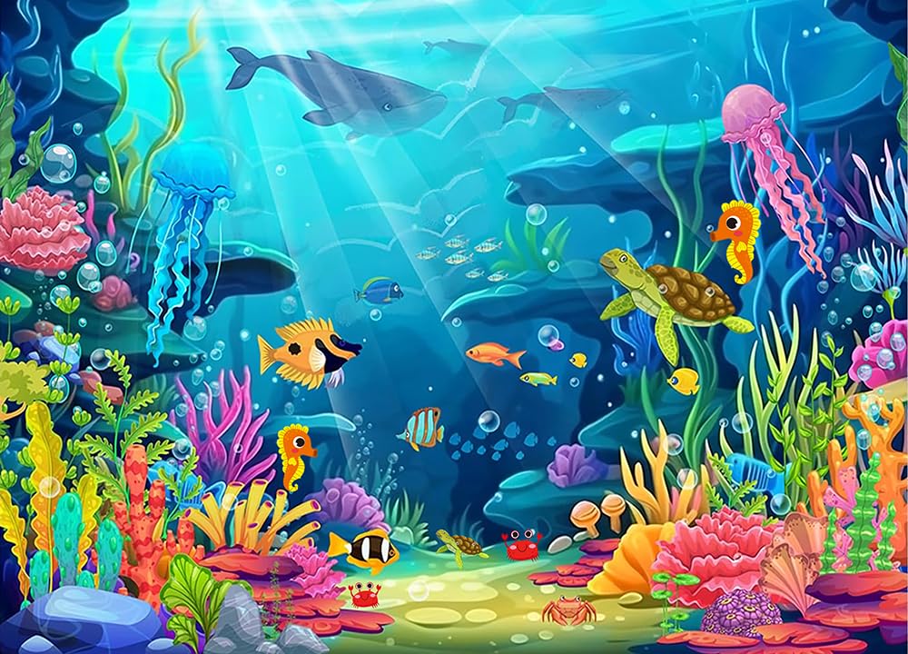 CYLYH 8X6FT Under The Sea Photography Backdrop Little Mermaid Princess Girl Birthday Party Cake Table Decoration Background Ocean Baby Shower Decorations Banner D872