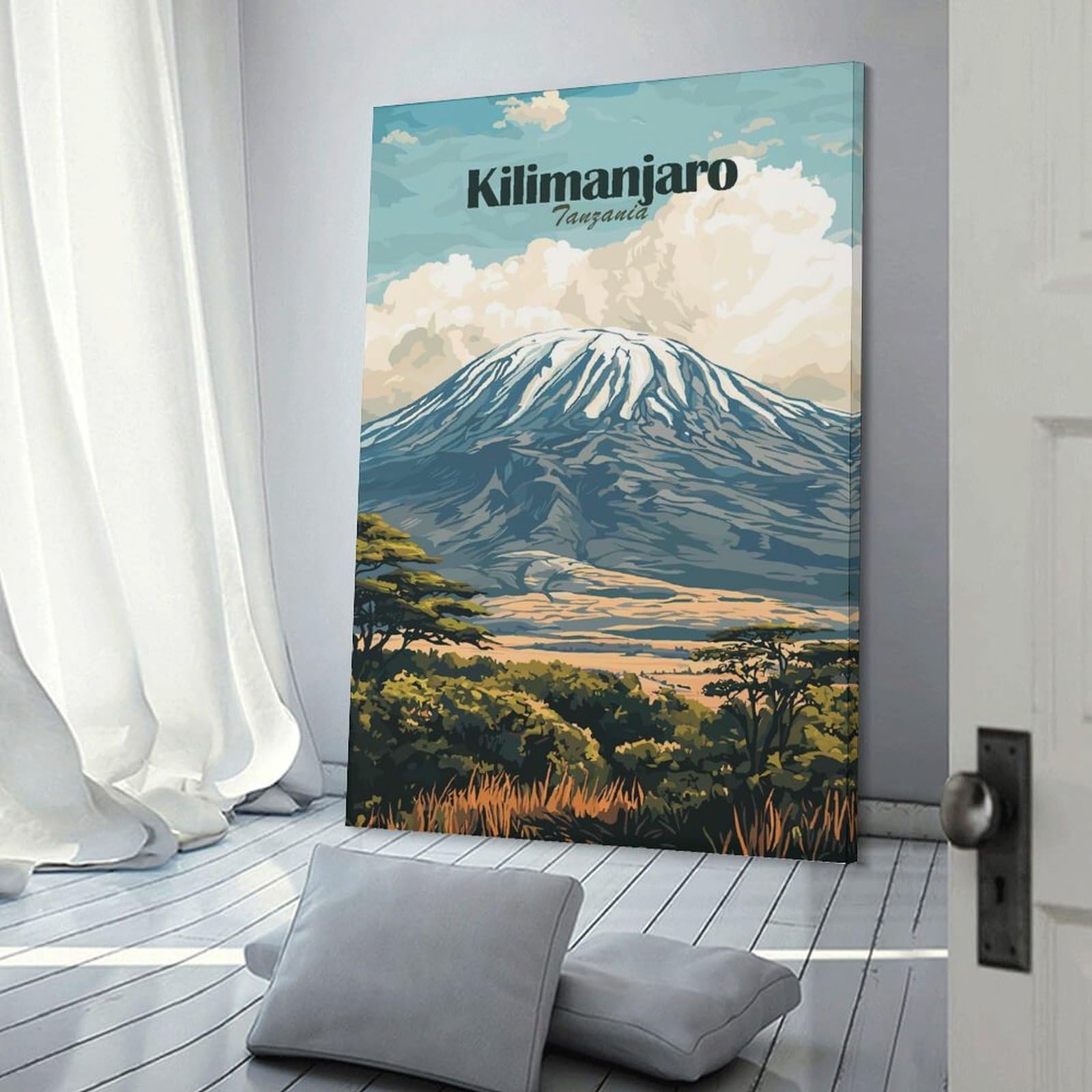 Junmoney Kilimanjaro Tanzania Travel Canvas Wall Art, 24x36inch(60x90cm), for Wall Displays, Bedrooms Or Room Updates, Ideal for Building A Coordinated Art Wall