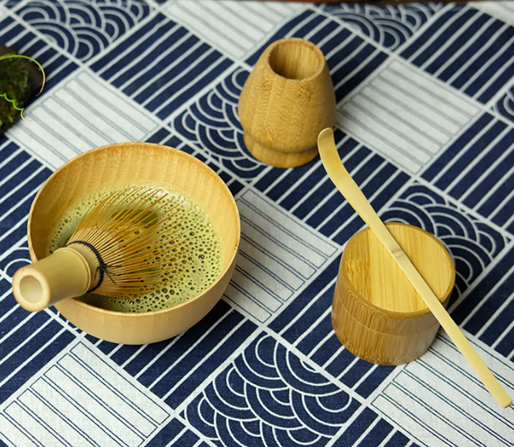 Juego de té matcha japonés de 5 piezas, batidor/cuenco/soporte/cuchara de bambú/latas de matcha de bambú para ceremonia tradicional de té japonesa