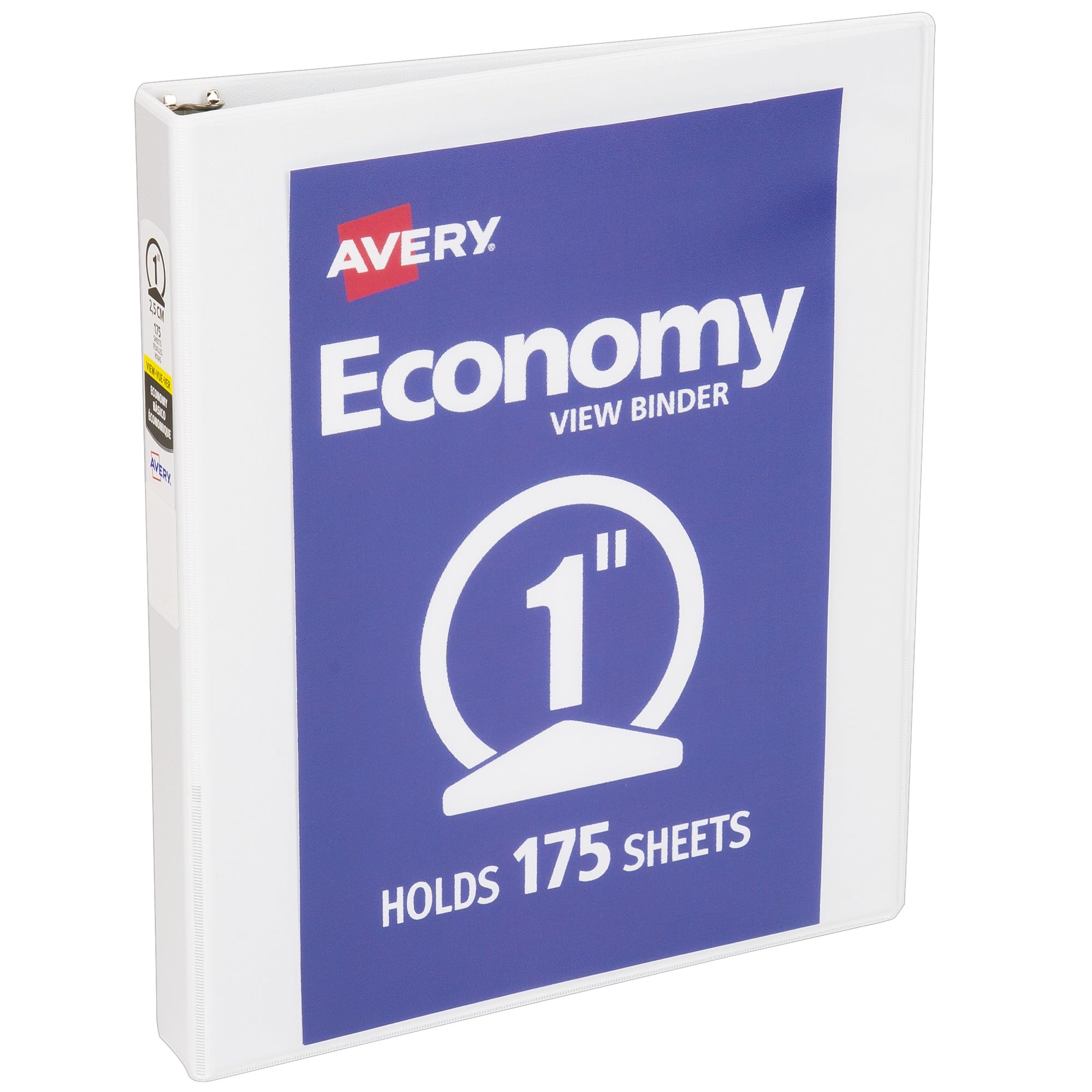 Avery Standard View 3 Ring Binder, 1" Round Rings, 175-Sheet Capacity, 1.4 Inch Wide Spine, 1 White Binder, Ideal for Lightweight Organization and