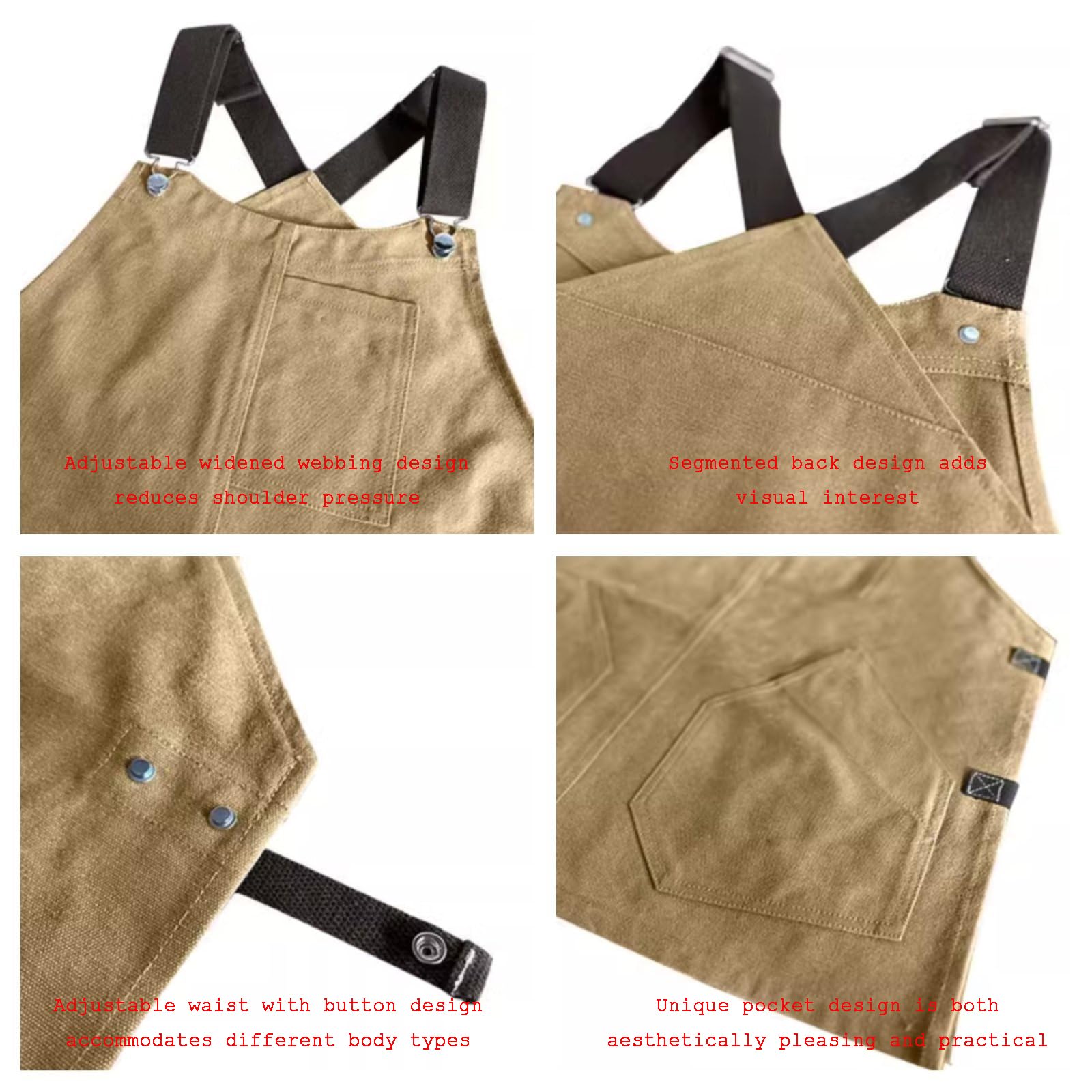 Delantales con bolsillos, Delantal de Lona Multicolor Unisex Dobladillo Plegable. Cocinero ajustable. Trabajo cafés artísticos