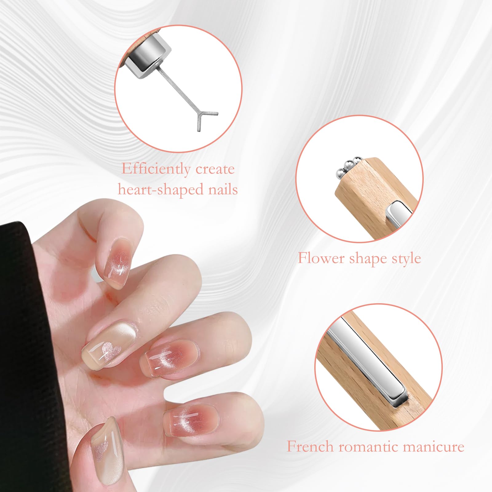 Rapid Forming Heart Nail Art Magnet, 3 in 1 Wooden Handle Nail Magnet, Versatility Personalization DIY Tools - Image 3