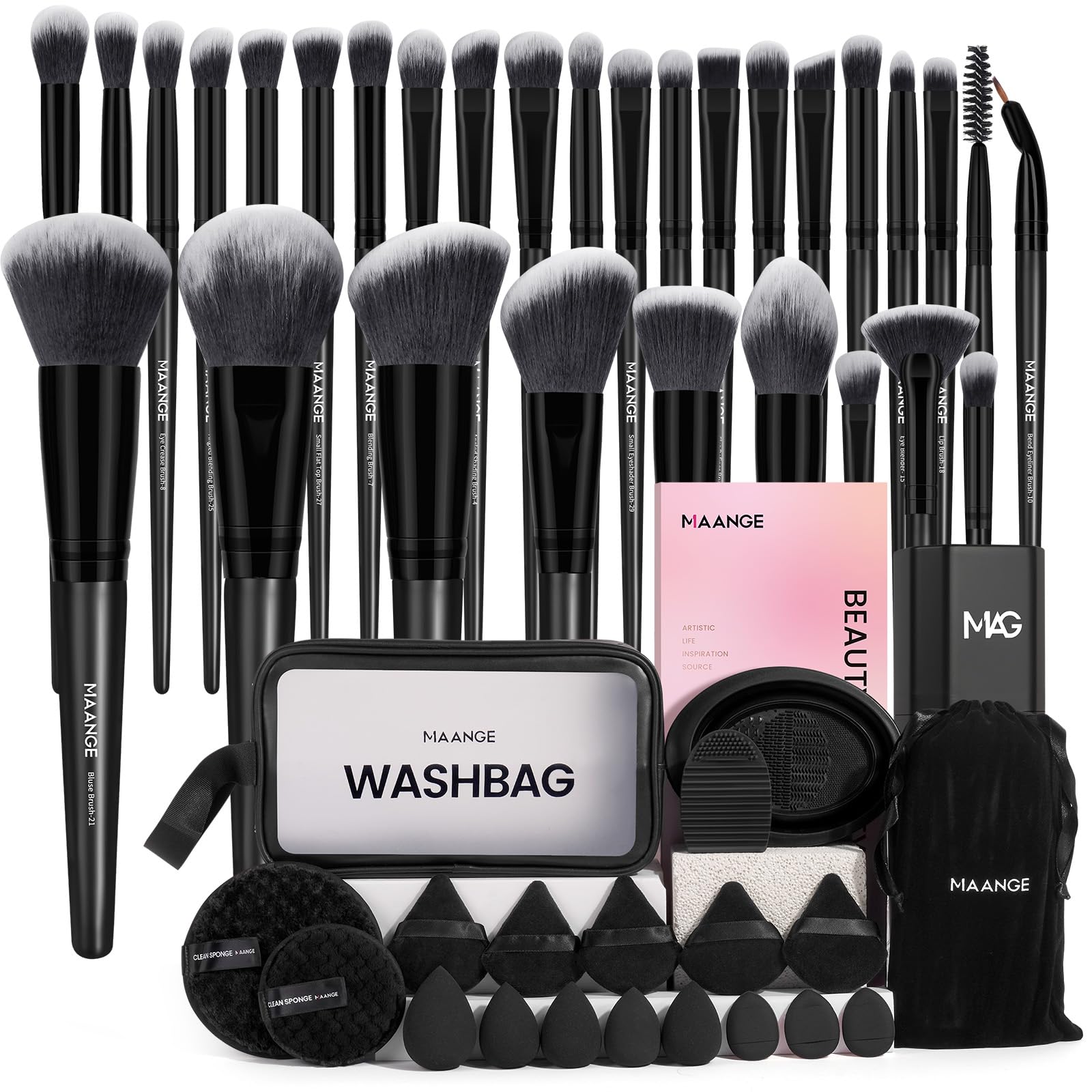 MAANGE 51-Piece Makeup Brush Set with Sponges and Puffs