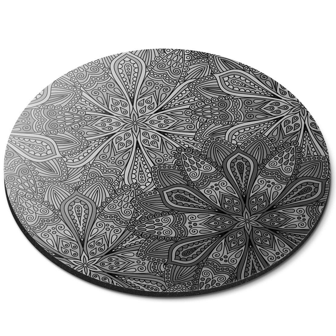 APSRA Round Mouse Mat (bw) - Boho Chic Flowers Blue Lime Green #42614 Printed Rubber Mouse pad, Office Home Use, Non Slip