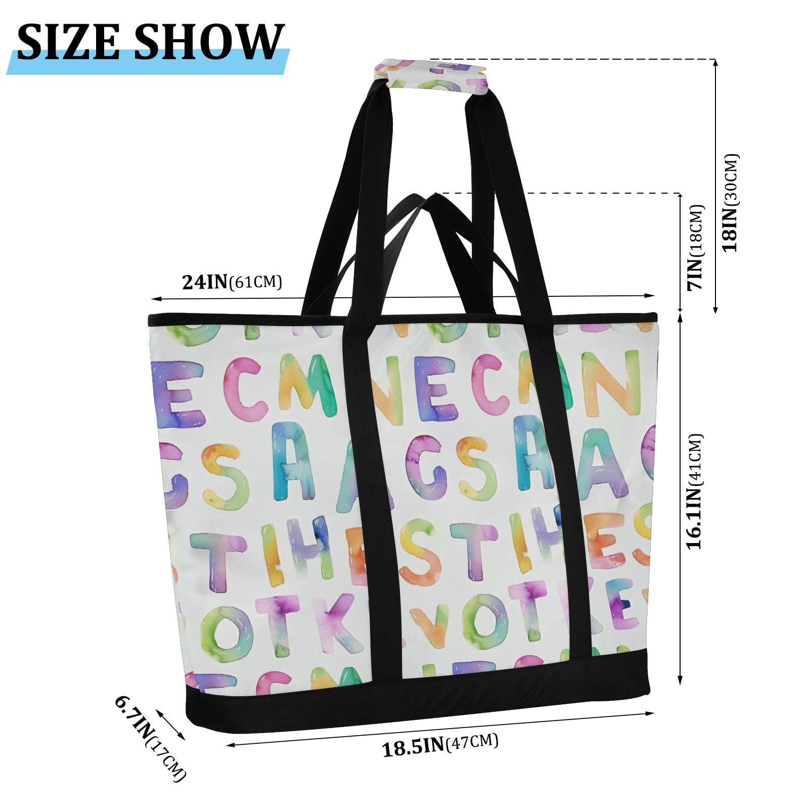 Borsa termica termica con lettere dell'alfabeto, con acquerello, riutilizzabile, con cerniera, grande, per viaggi o campeggio