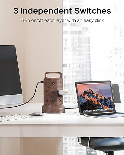 Miniatura 4 de JACKYLED Regleta protectora contra sobretensiones con cable de extensión de 6.5 pies, 6 puertos USB y 12 salidas de CA, estación de carga eléctrica