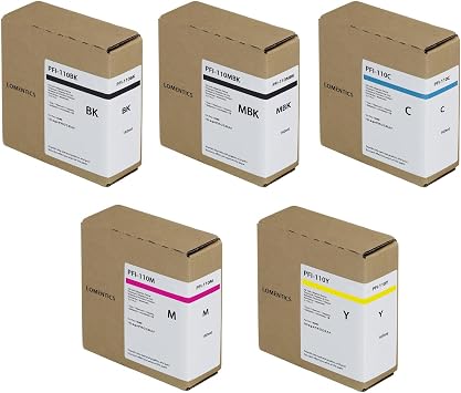 PFI-110 Pigment Ink Tank 5-Pack Matte Black, Black, Cyan, Magenta, Yellow Loment Compatible PFI-110MBK PFI-110BK PFI-110C Replacement for Canon imagePROGRAF TX-2000, TX-3000 and TX-4000 Printers