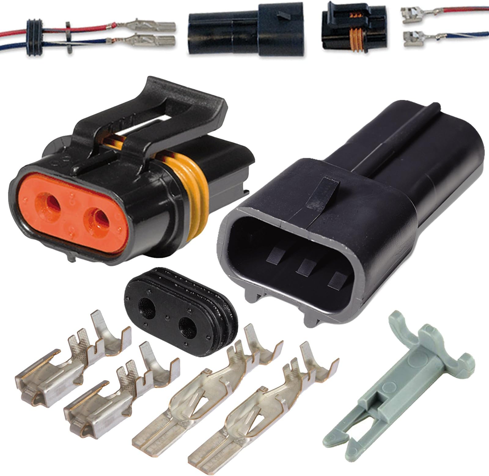 2 Pin Delphi Metri-Pack Waterproof Connector 10-12awg Terminals and Seals 46Amp