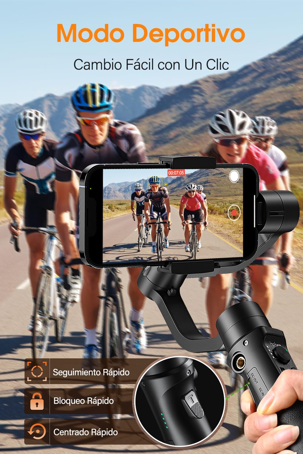 Gimbal Estabilizador para Móvil, 3-Ejes Gimbal Movil con 6 Modos, Gimbal Stabilizer Ligero con Batería Soporte para 12H, Carga 280g, Ideal para Smartphone iOS&Android iPhone/Huawei/Samsung/Xiaomi etc