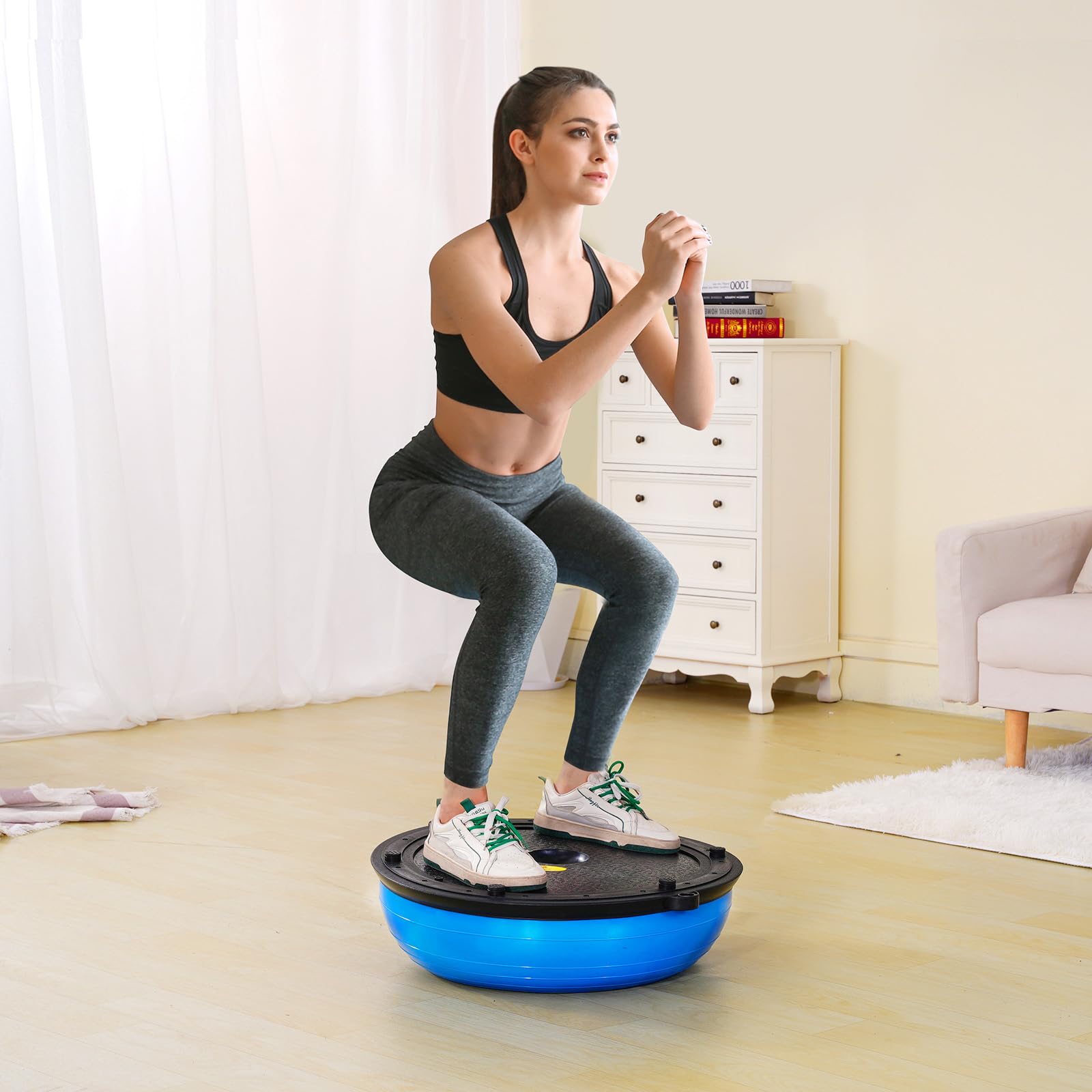 VEVOR Entrenador de Pelota de Medio Ejercicio, 620 x 215 mm, 300 kg, con Bandas de Resistencia y Bomba de Pie