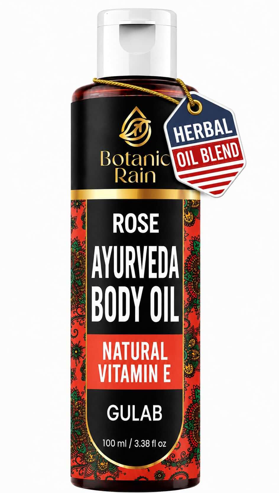 Rose Ayurveda Body Oil After Shower for Dry & Crepey Skin – Non Greasy Lightweight Moisturizer with Vitamin E, 3.38 Fl Oz Rose3.38 Fl Oz (Pack of 1)