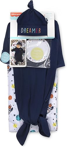 Miniatura 7 de Fisher-Price Conjunto de 4 piezas para bebé recién nacido con sombrero a juego puños de manoplas manta de envoltura para bebé colección Space