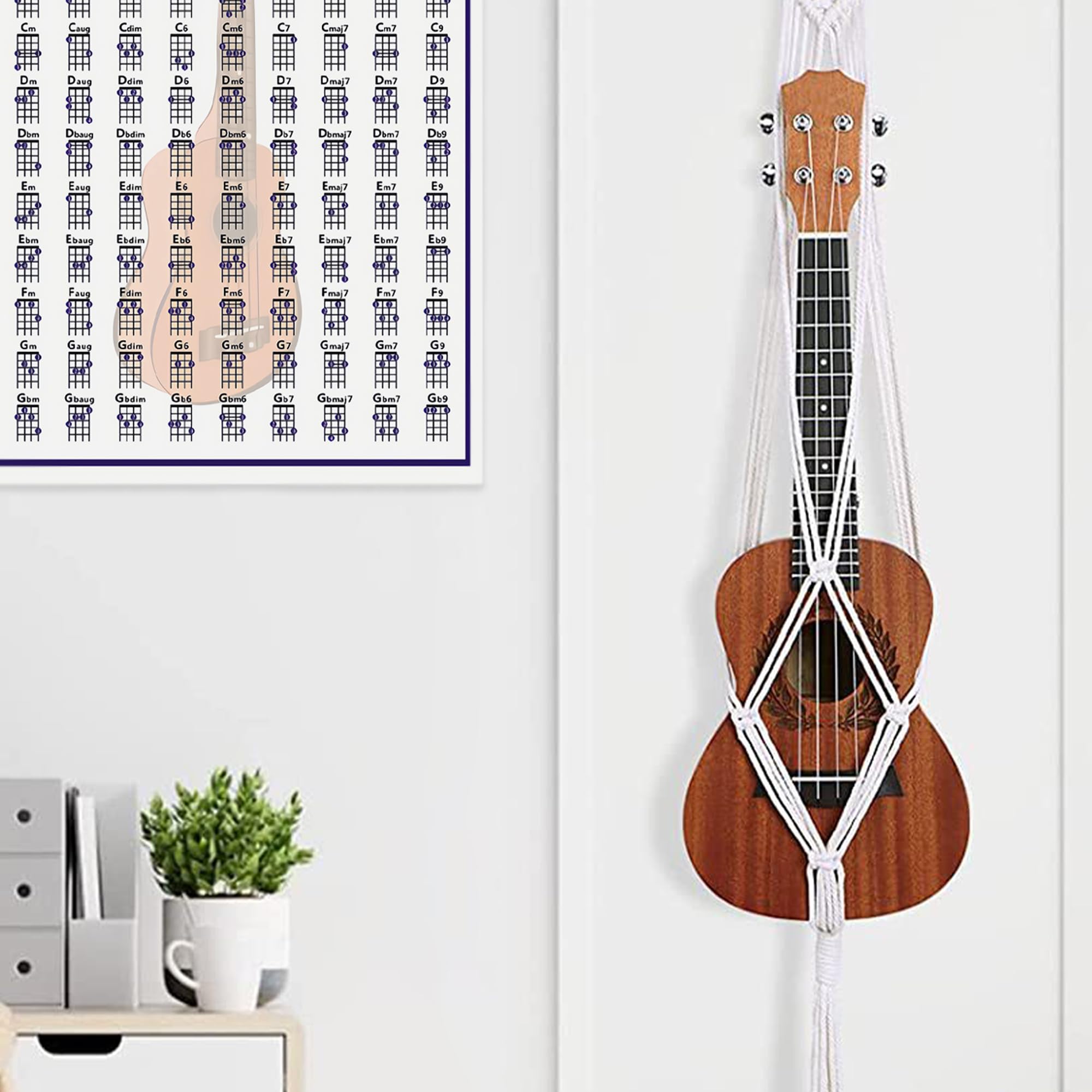 Musiin White Bohemian Ukulele Hanger Decorative Guitar Wall Hanging, Ukulele Case Replacement (37.4" Length) - Image 4