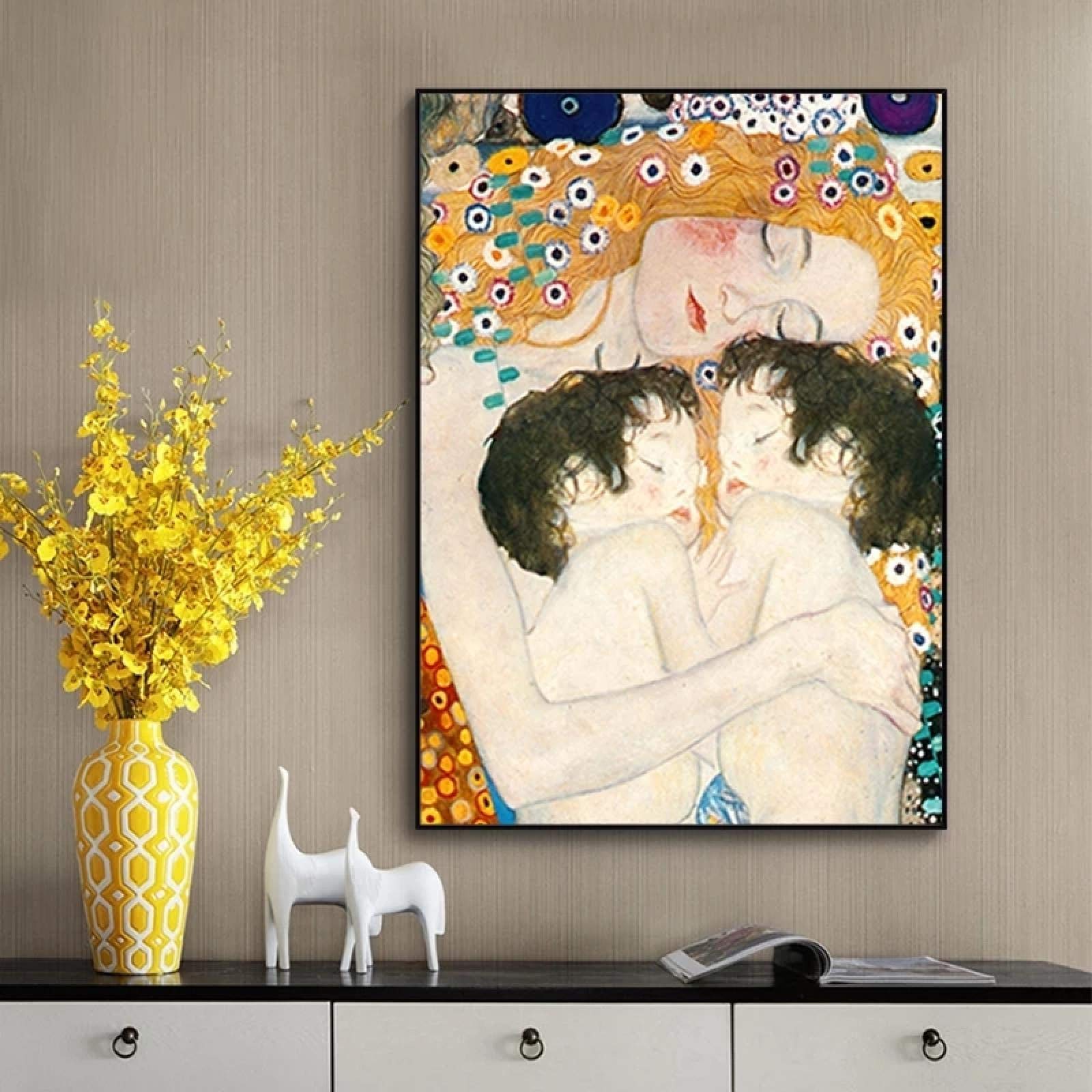 Guying Art Frameless A Mother's Love For Twin Babies By Renowned Painter Gustav Klimt, Oil Posters And Printed Wall Paintings Decor 70X90cm