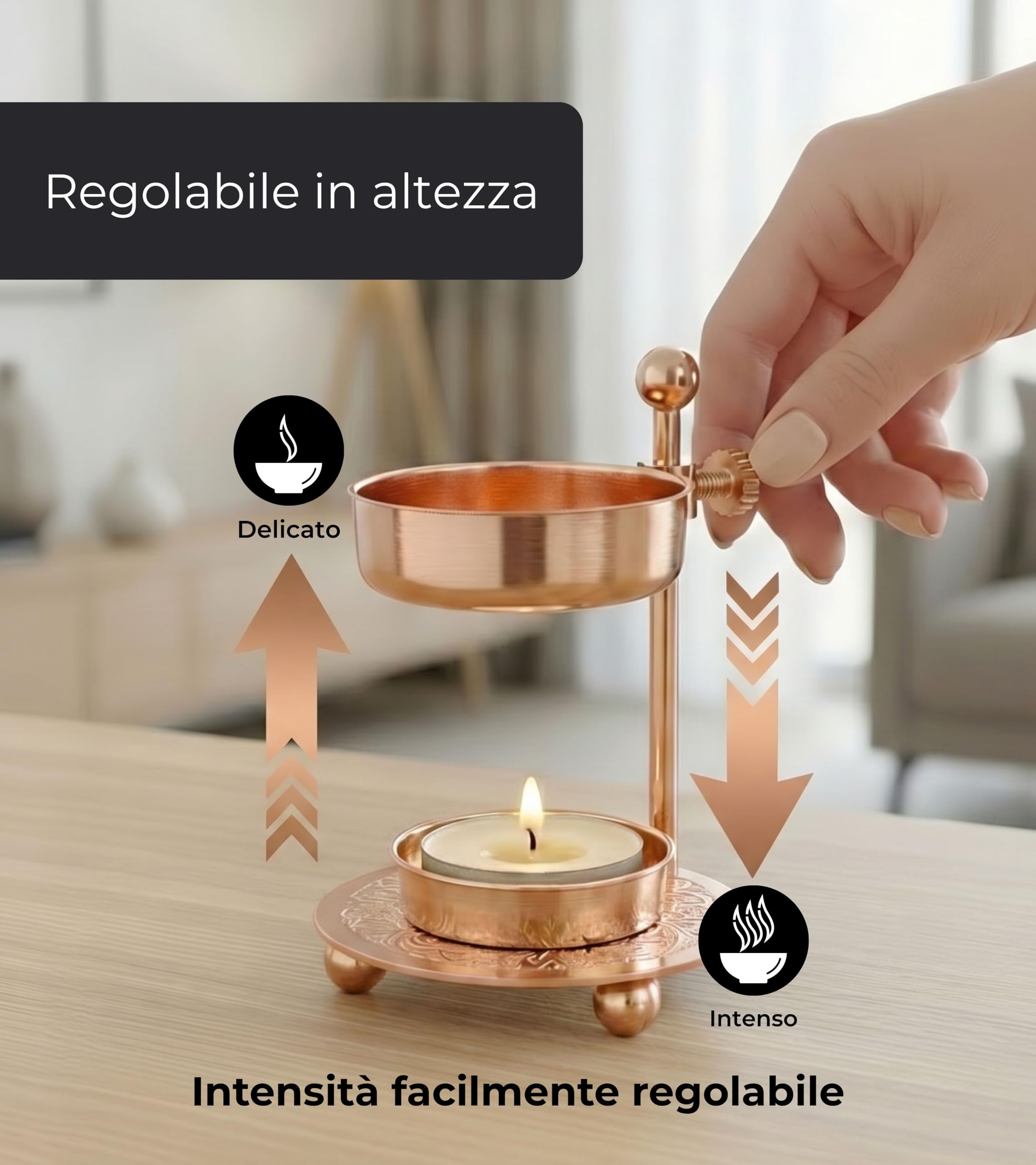 Incensera Bruciatore con Colino in Oro Rosa – Porta Resine ed Erbe, Contenitore Robusto, Incense Burner, Accessorio per Affumicatura